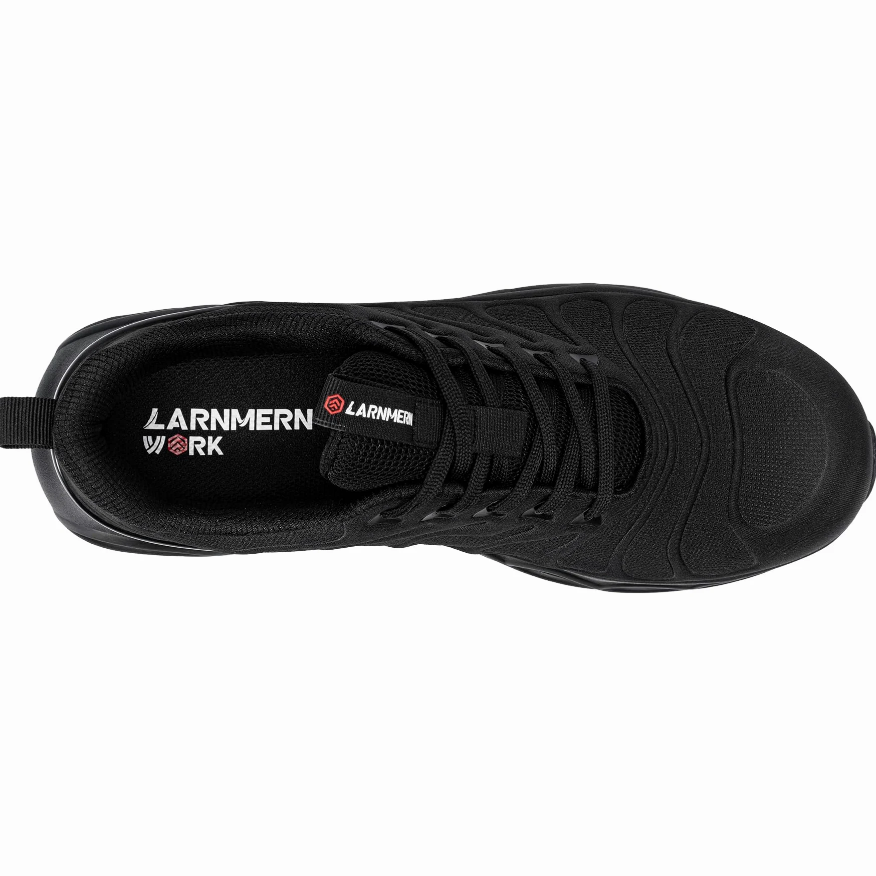 LARNMERN Buty ochronne, męskie, damskie, lekkie, antypoślizgowe, wygodne, amortyzujące, oddychające, modne, stalowe noski, buty robocze, czarny, 43 EU Weit