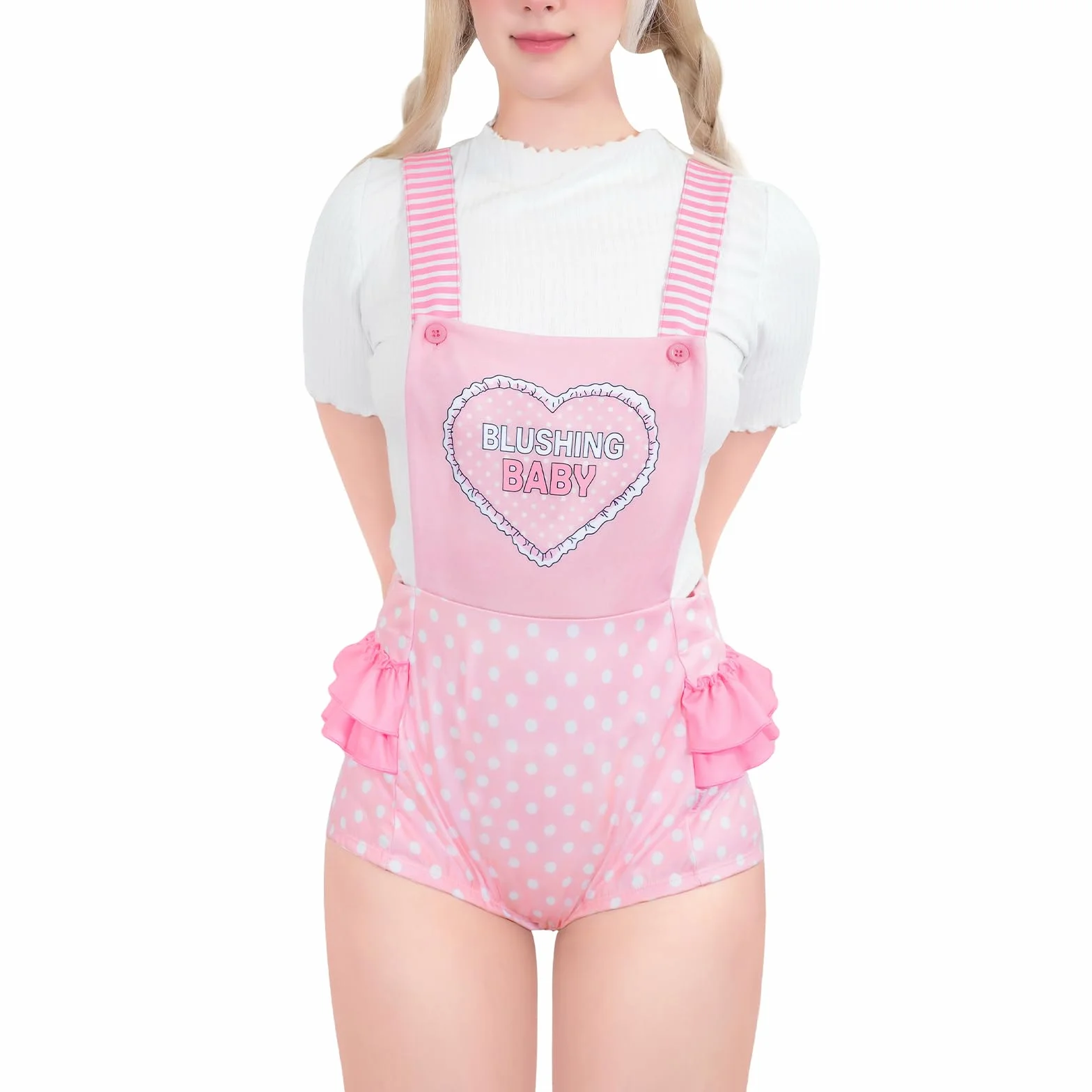 LittleForBig Krótkie ogrodniczki Overalls Shortalls - Blushing Baby Falbanki