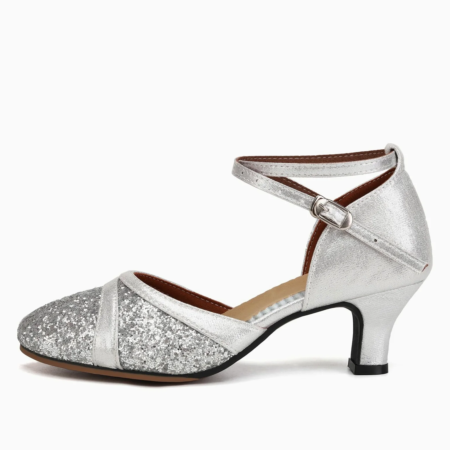 Damskie Buty do Tańca Towarzyskiego Zamknięty Nosek Salsa Tango Latin Niskim Obcasie Buty do Tańca