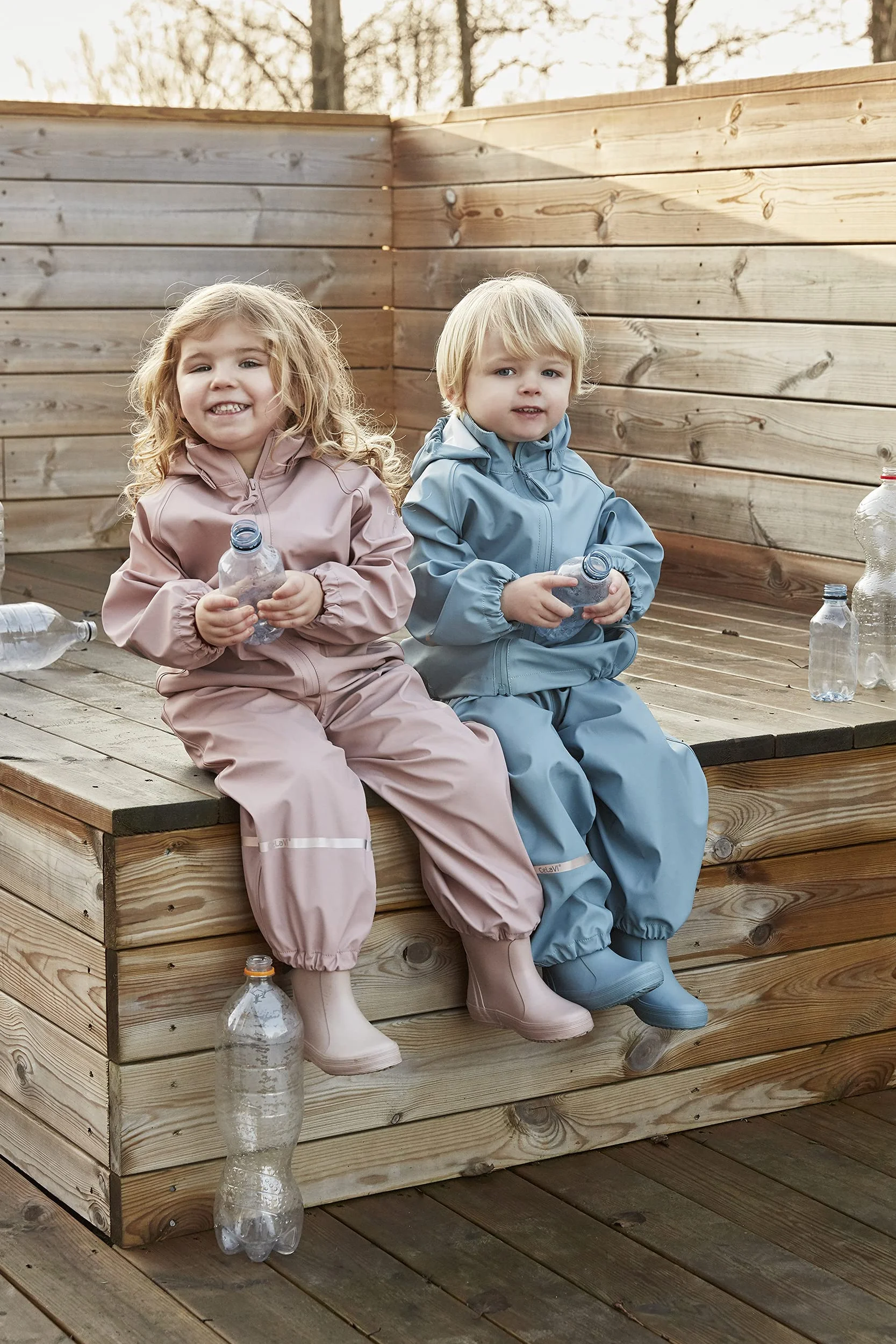 Celavi Unisex dzieci?cy Basic Recycle Pu Rainwear Set, Smoke Blue, 110