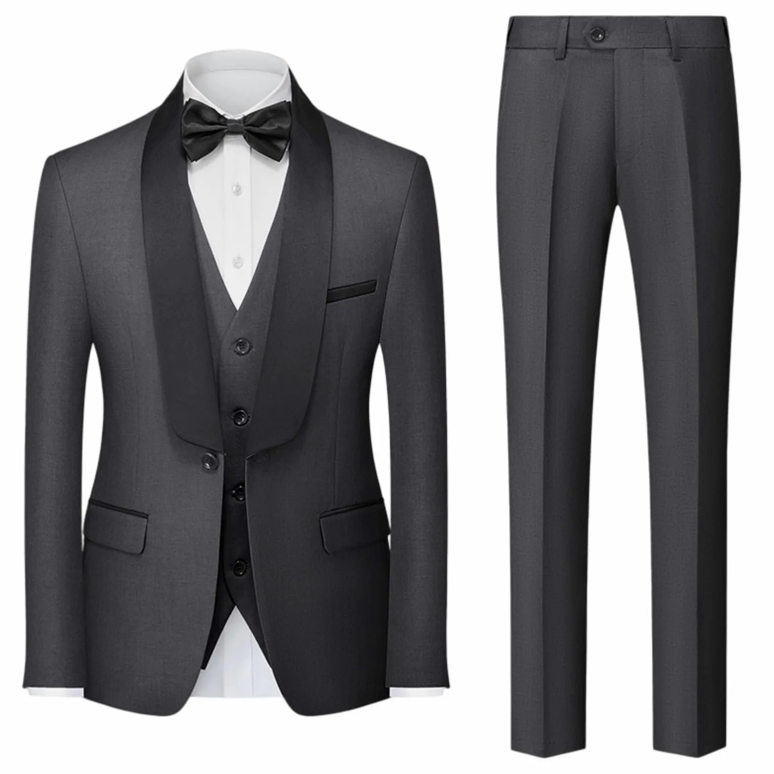 Męski 3-częściowy formalny smoking Slim Fit 1-guzikowy kołnierz szalowy