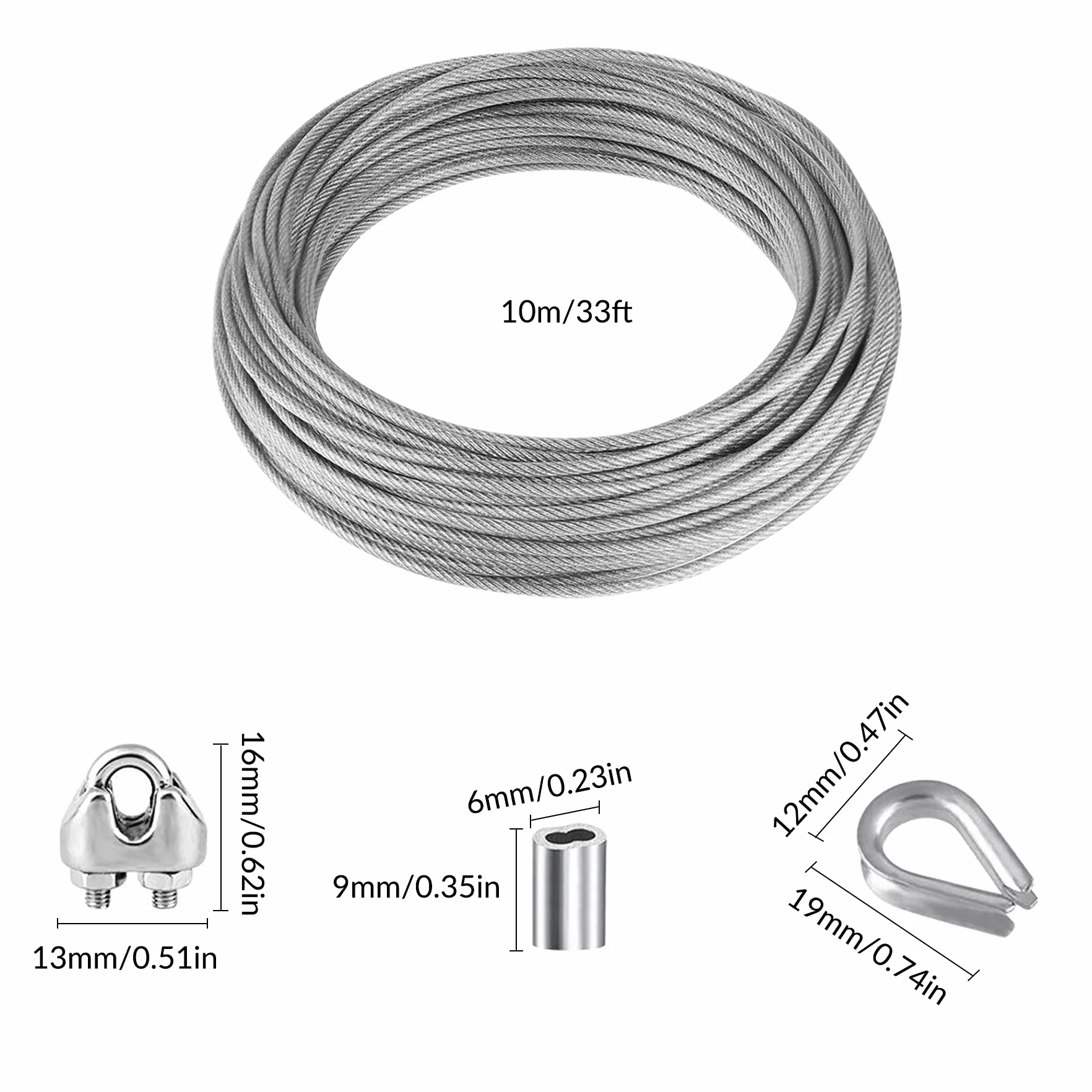YSDMY Lina stalowa Stal nierdzewna 10 m Lina stalowa Drut ogrodowy 2 mm powlekany PVC | Zacisk linowy Zacisk linowy M2 | Kausze do lin stalowych 2 mm | Tuleje aluminiowe zacisk aluminiowy 2mm