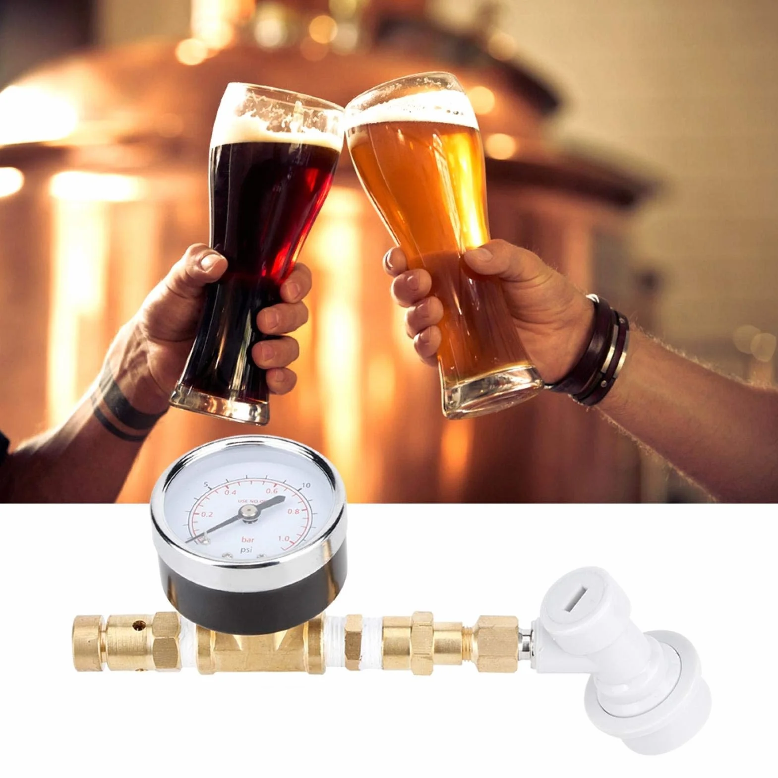 Homebrew zawór bezpieczeństwa, regulowany zawór bezpieczeństwa, zespół zaworu bezpieczeństwa, system zaparzania Blokada kulowa z manometrem 0-15 psi (0-1bar)