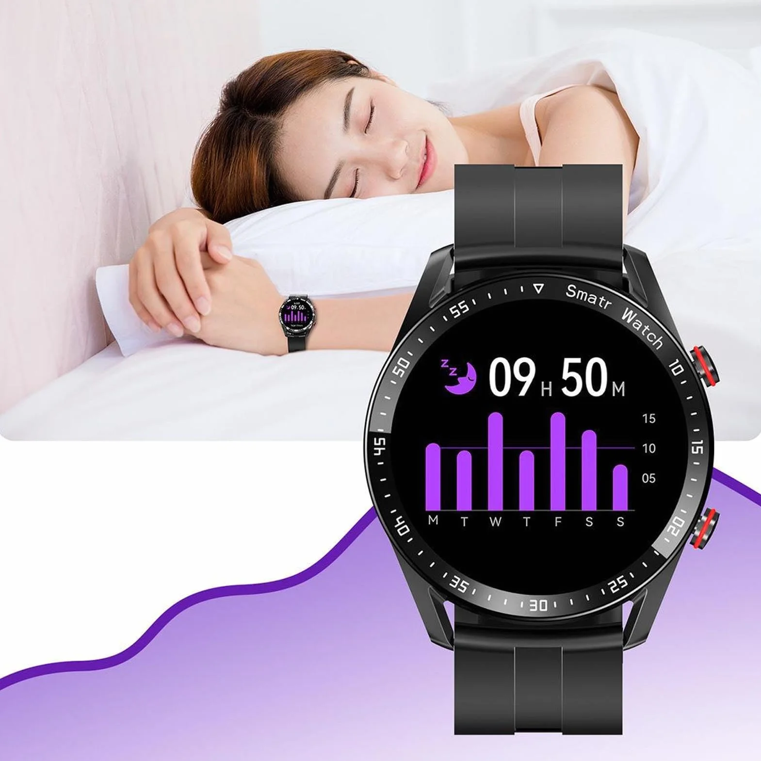 ASHATA Inteligentny Zegarek, Business Watch Professional Watch z 1.5 Cali Pełny Ekran Dotykowy 4 Twarze Zegarków BT Call Powiadomienia Fitness Tracker dla Mężczyzn Kobiety