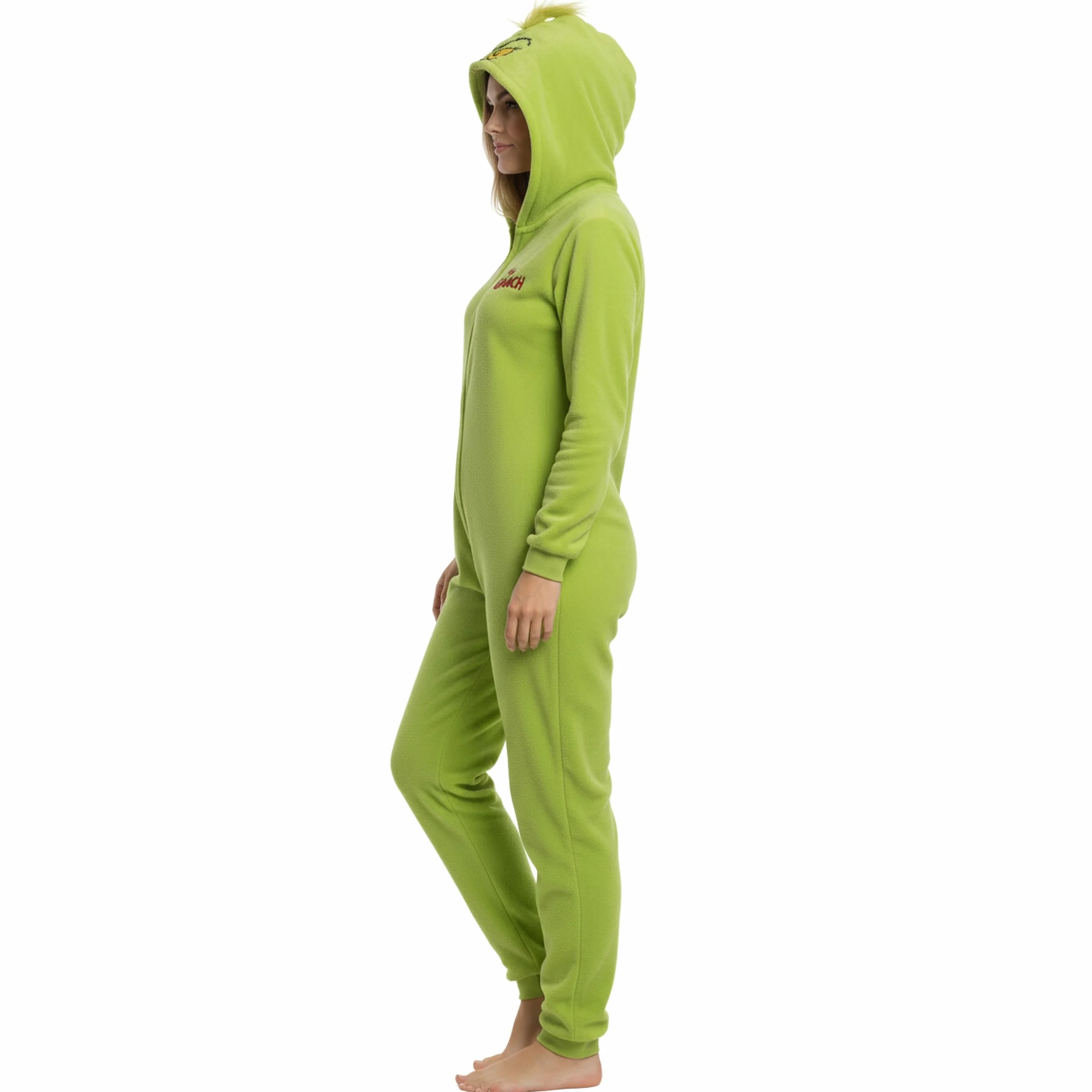 Grinch POLAROWA piżama JEDNOCZĘŚCIOWA zapinana na zamek, damskie CIEPŁE onesie z kapturem