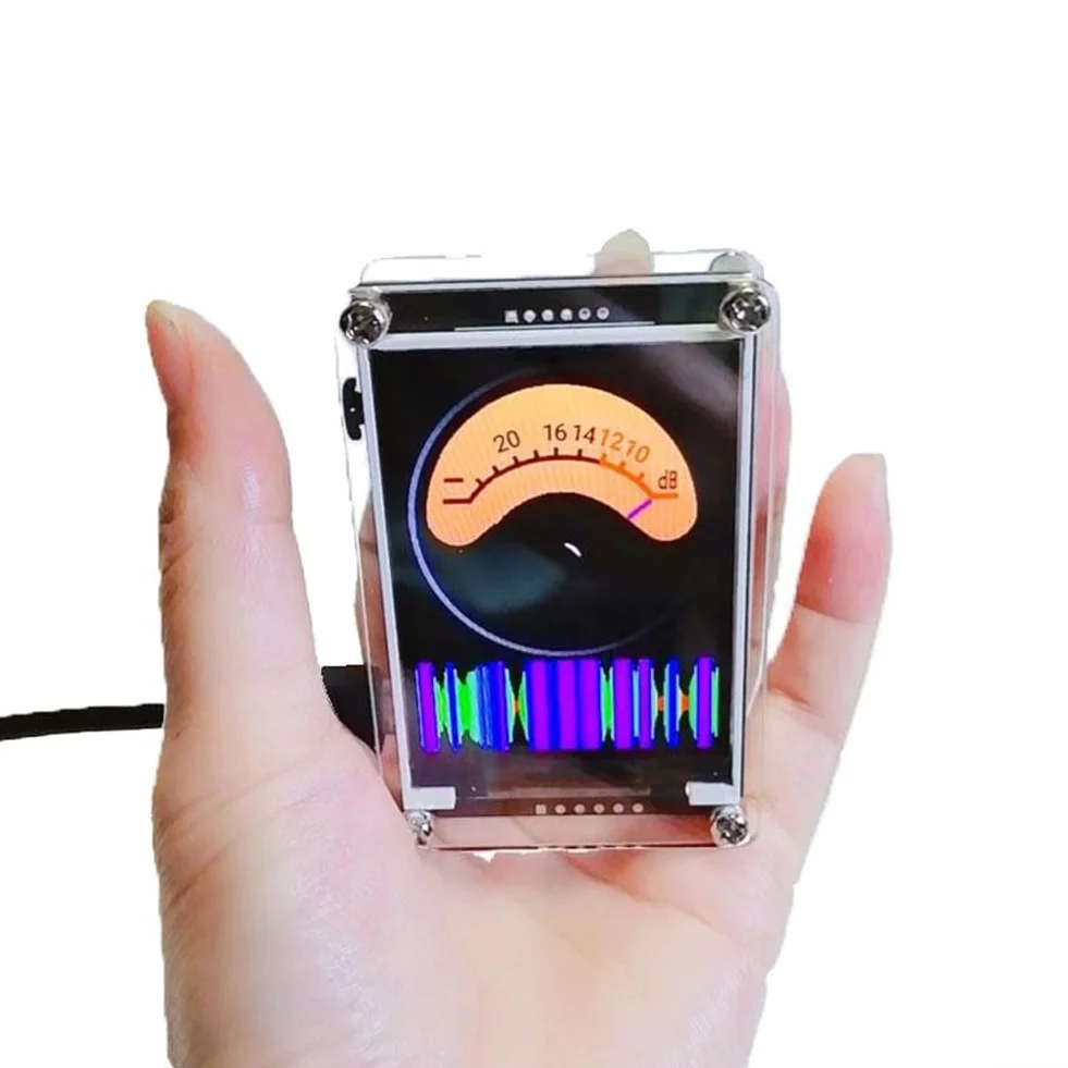 Besttoolifes Analizator widma audio, sterowany głosem, miernik VU, 2,4 cala, rytm HD LCD, kolorowy wyświetlacz symulacyjny, 10 trybów, analizator spektrum audio USB