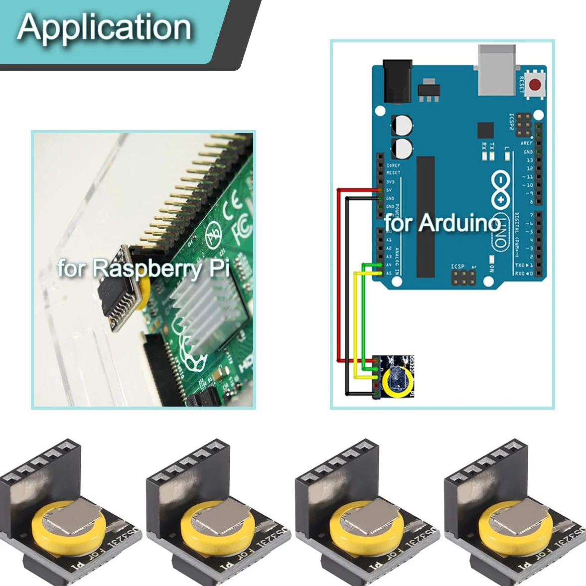 4 sztuki DS3231 zegar czasu rzeczywistego, moduł RTC, zegar z modułem pamięci baterii 3,3 V/5 V, dział do Raspberry Pi do tablicy Arduino, do majsterkowania, testów, z 20-biegunowym kablem