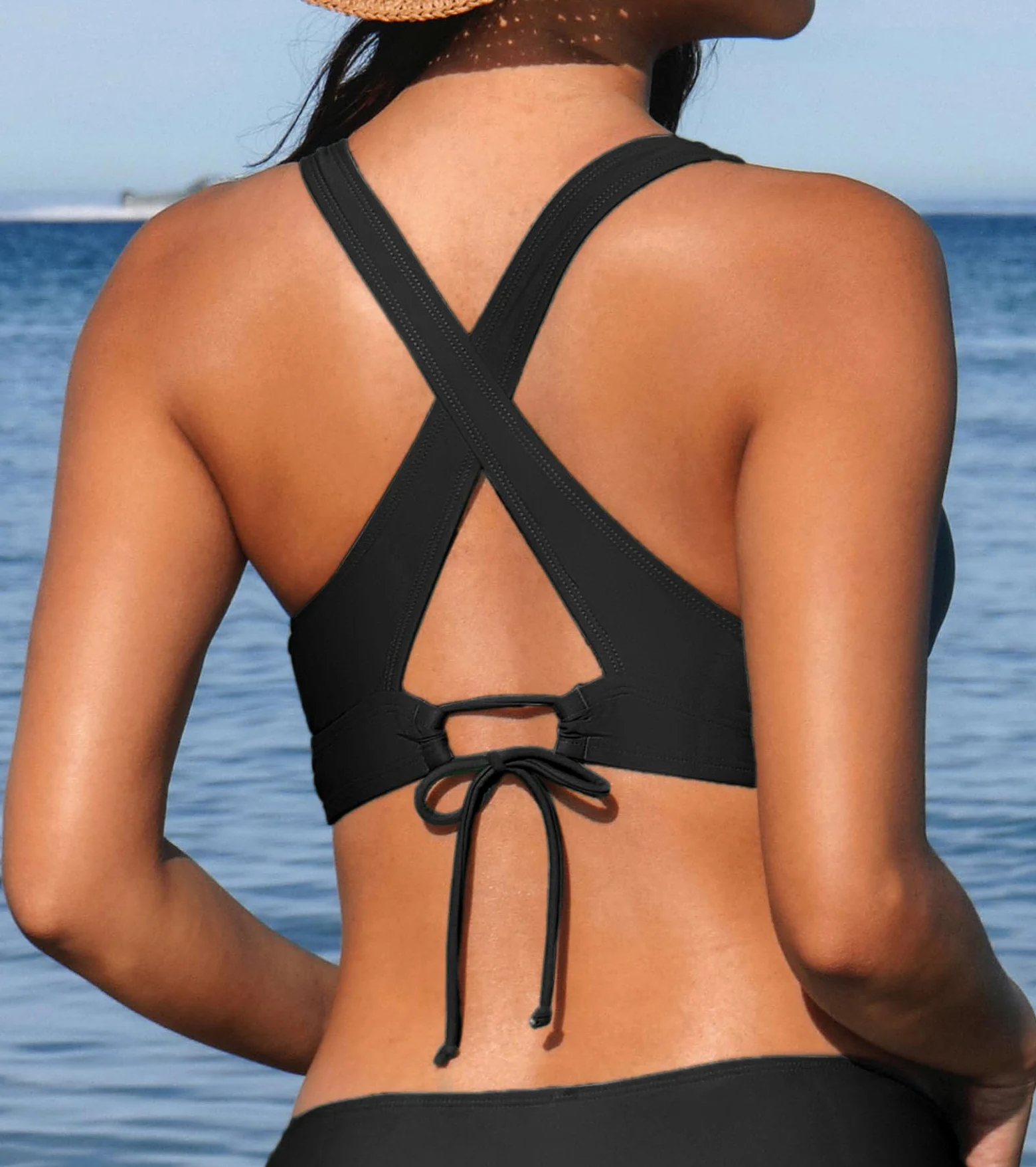 CUPSHE Damski top bikini z dekoltem w serek trójkątny top szerokie ramiączka krzyż plecy sznurowane