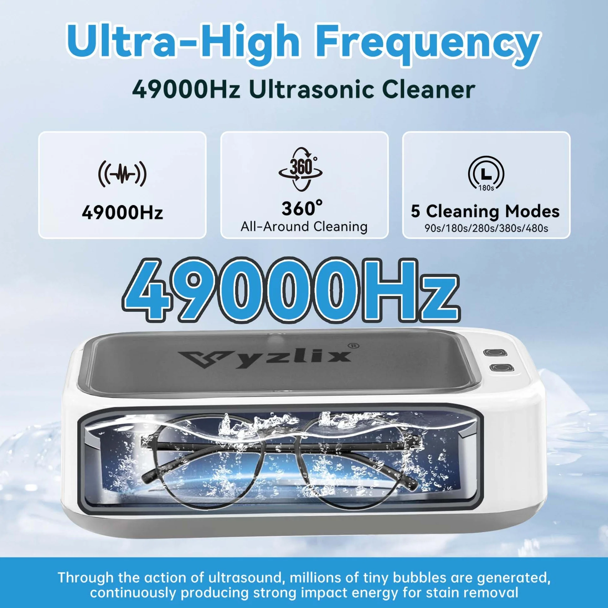 Myjka Ultradźwiękowa, Ultrasonic Cleaner 49KHz, Myjka Ultradźwiękowa 640ml, 5 Trybów Myjki Ultradźwiękowej Wyświetlaczem, do Okularów, Protez Zębowych, Zegarków, Pierścionków, Biżuterii, Monet