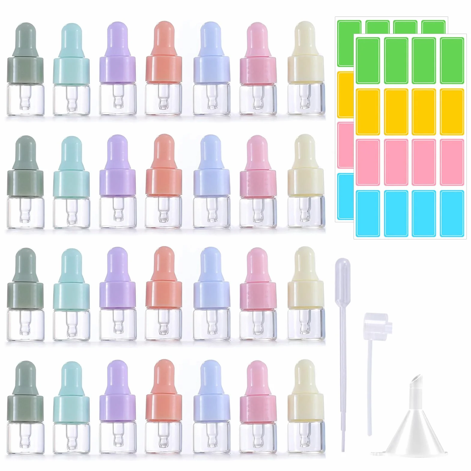 PLUSHCEWT szklane butelki z kroplomierzem 2 ml 28 szt. z 3 dozownikami