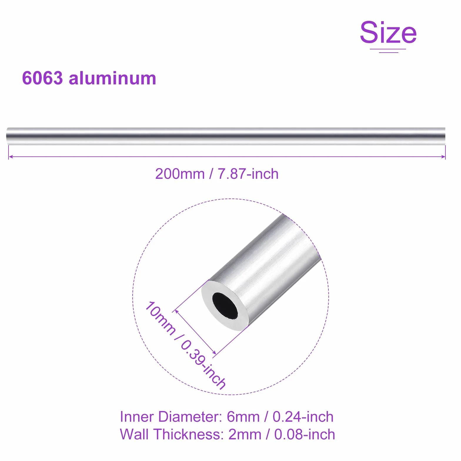 DMiotech 2-pak (10 mm śr. x 6 mm ID) 6063 aluminiowa okrągła rura o długości 200 mm przemysłowe metalowe rury do maszyn rama budowa projektów DIY