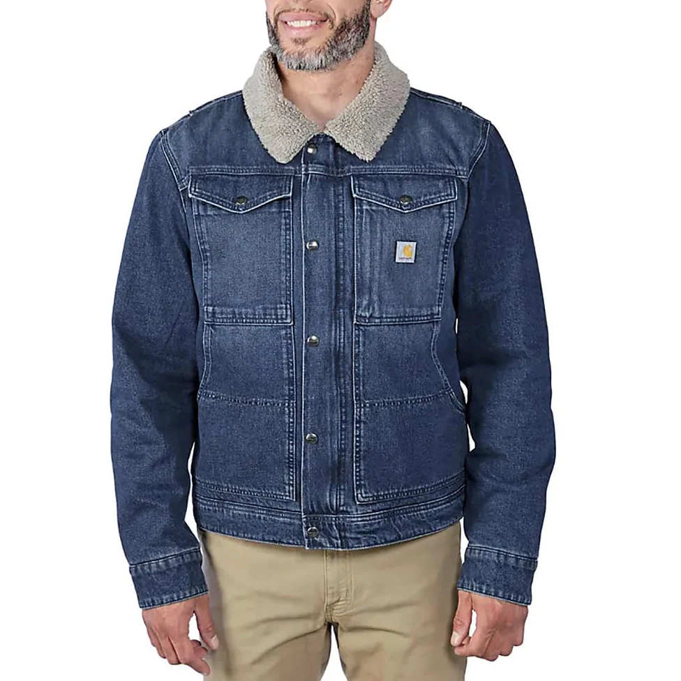 Carhartt Męska lekka kurtka o luźnym kroju denim z podszewką Sherpa