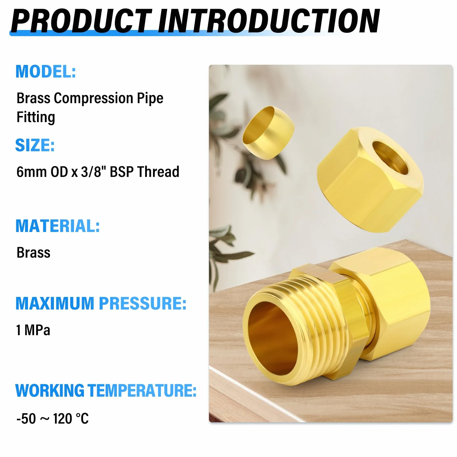 TAILONZ PNEUMATIC 2 szt. mosiężne złącze do rur kompresyjnych, średnica zewnętrzna 6 mm x złącze męskie BSP 3/20.3 cm
