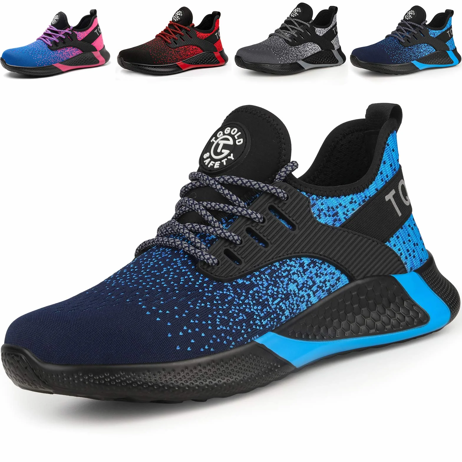 AONETIGER Buty ochronne dla mężczyzn i kobiet, lekkie buty robocze, stalowy nosek, sportowe, oddychające, antypoślizgowe, 8195 niebieski, 42 EU