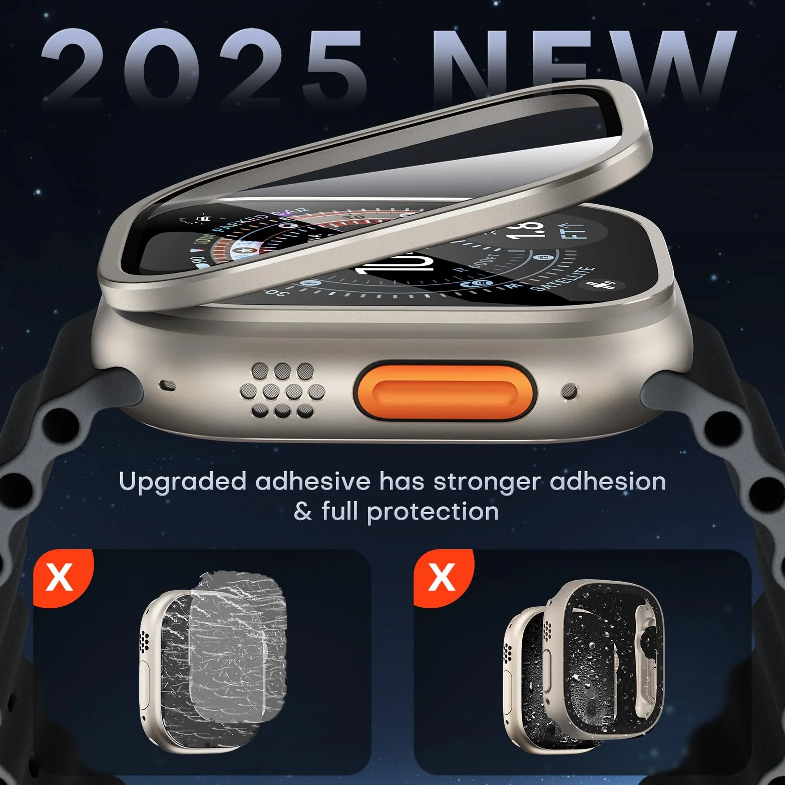 Zestaw 2 do Apple Watch Ultra 2 / Ultra ochraniacz ekranu 49 mm 9H szkło hartowane ramka ze stopu tytanu