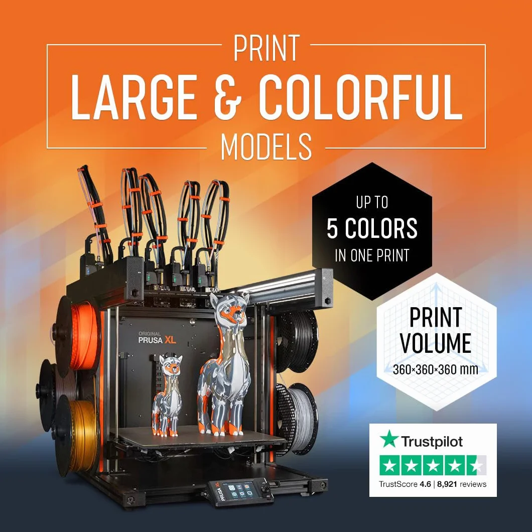 Original PRUSA Drukarka 3D XL zmontowana 5 głowic narzędziowych, drukarka 3D CoreXY na dużą skalę, zmontowana i przetestowana, pojemność konstrukcji 35 x 30 cm x 40 cm, 5 głowic