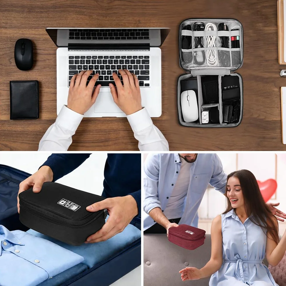 OFFCUP Torba na kabel, 24 x 18 x 10 cm, podróżny organizer na kable z 2 przegródkami, wodoszczelny organizer na kable, USB, dyski twarde, karty SD, ładowarkę (niebieska)