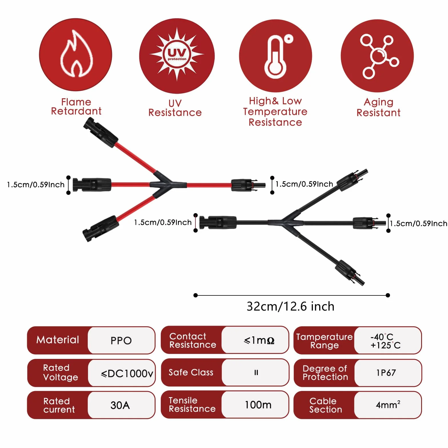 Wtyczka solarna rozgałęźnik Y adapter równoległy 3 na 1, kabel modułu solarnego, rozdzielacz wtyczek fotowoltaicznych
