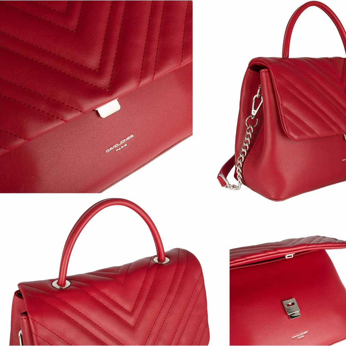 David jones - Damska Torba na Ramię Pikowana - Torebka Klapką Skóra PU - Crossbody Messenger Bag - Torby z Uchwytem - Kobiet Tornister - Modna Elegancka - Czerwony