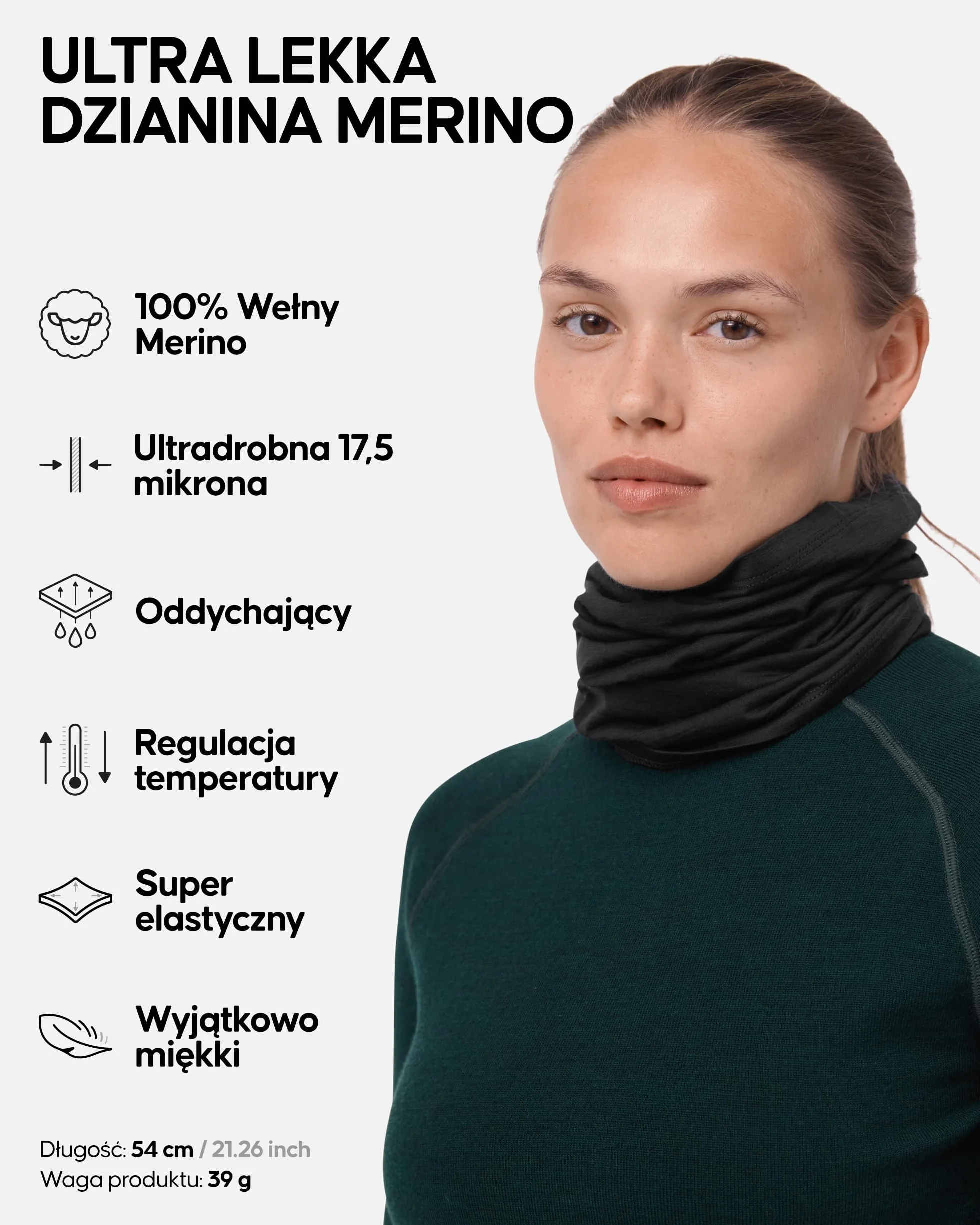 DANISH ENDURANCE Komin z 100% Wełny Merino, Lekka Kominiarka, Wielofunkcyjna Bandana, dla Mężczyzn i Kobiet, Unisex