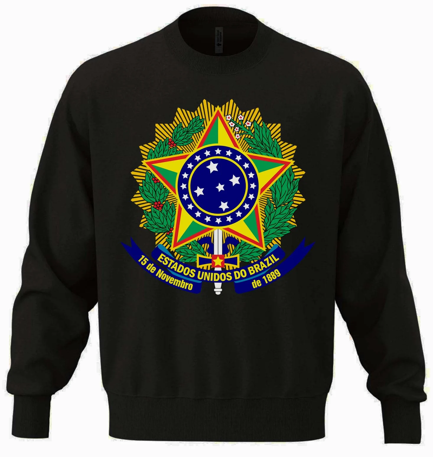 Herb Brazylii unisex oversize mieszanka bawełny ciężka bluza czarna