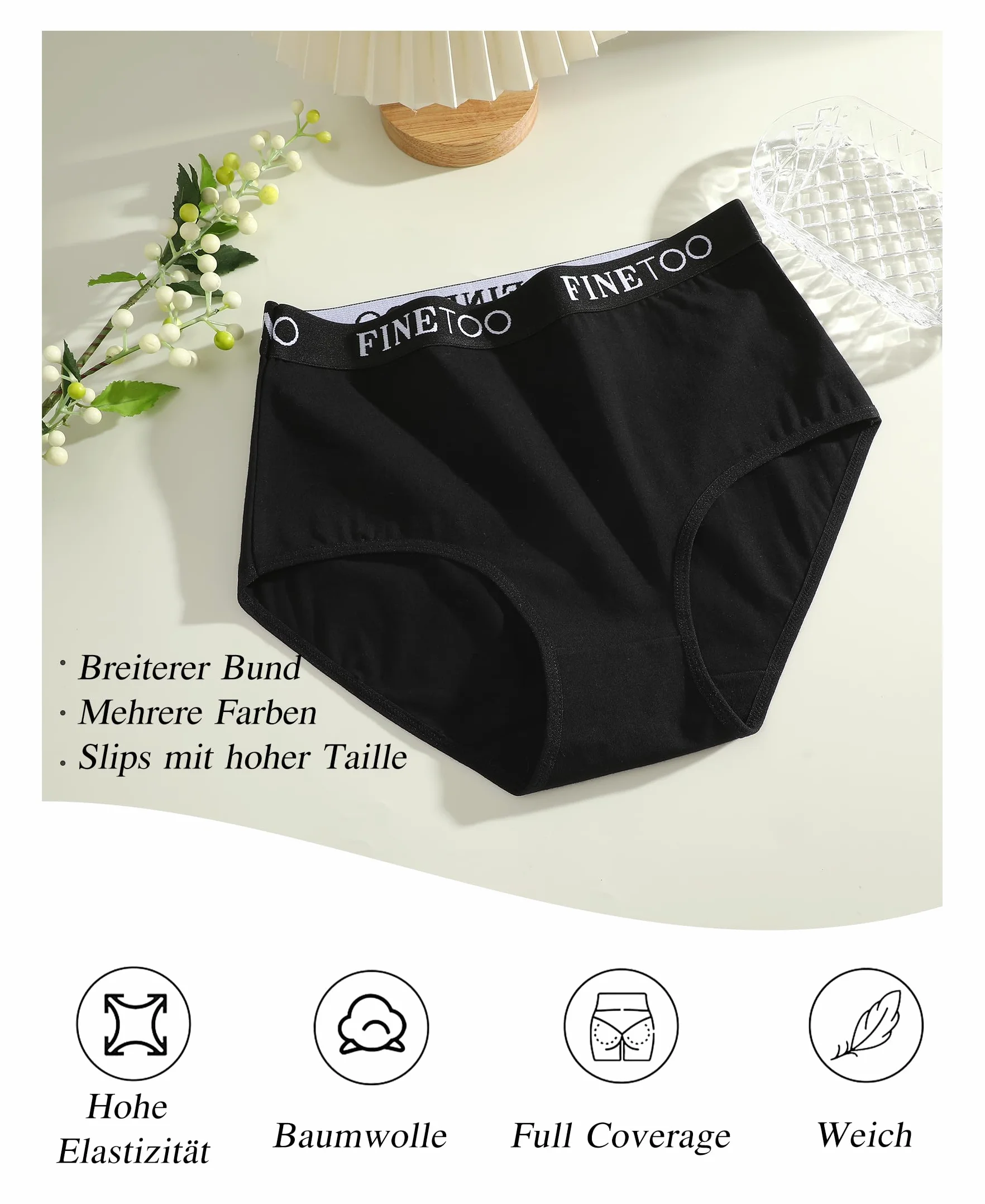 FINETOO Zestaw 5 par majtek damskich, bawełnianych, wysoka talia, rozciągliwa, bawełna, oddychające, miękkie majtki, wielopak, S-XXL