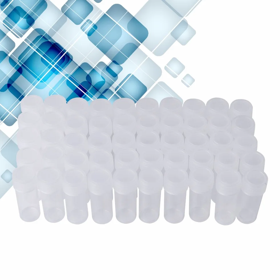 50szt 5ml Plastikowe butelki na próbki, małe, przezroczyste butelki, podróżne plastikowe probówki, nakrętki do fiolek, przezroczyste nakrętki z uszczelką