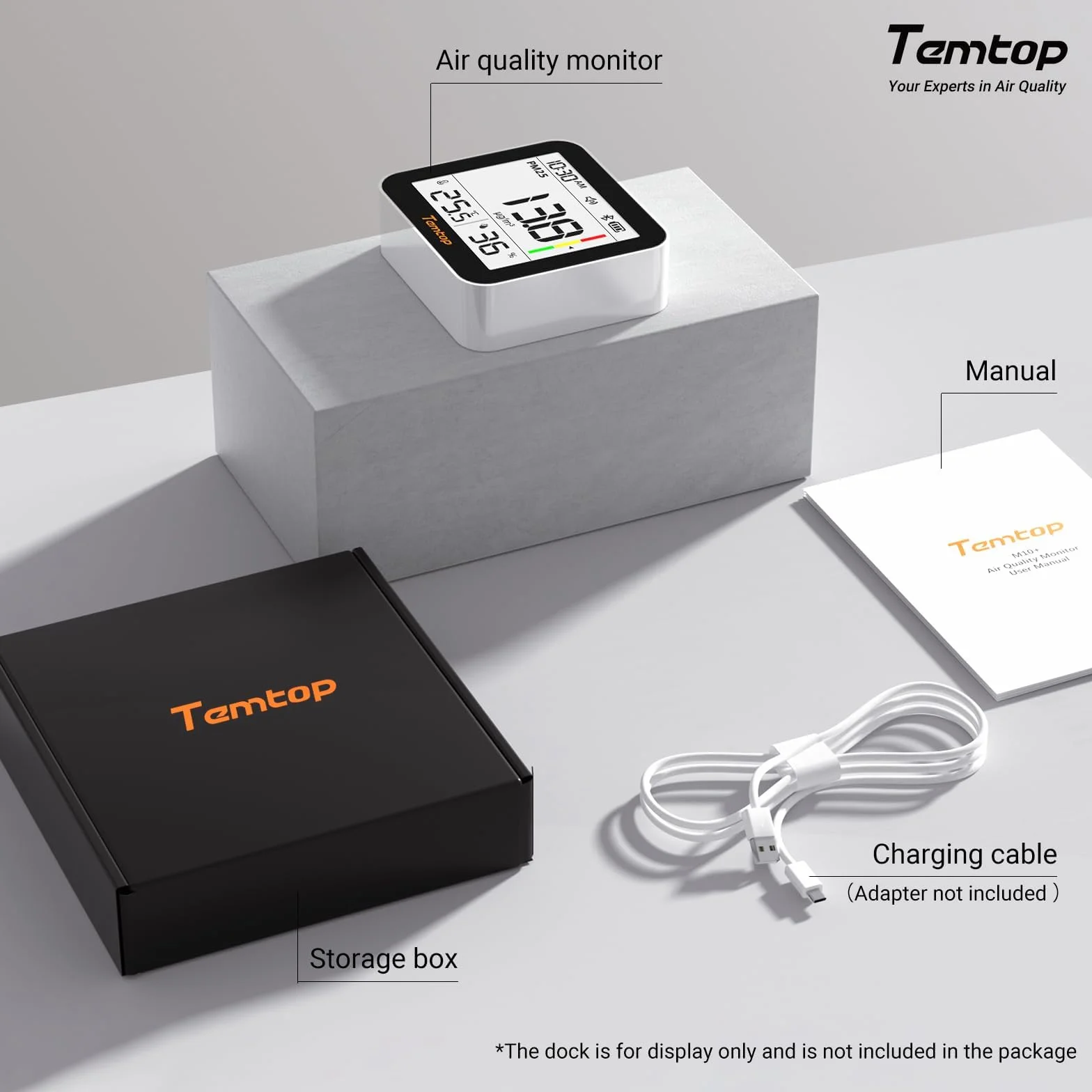 Temtop CO2 Monitor – Miernik Jakości Powietrza M10+, 6-w-1 (PM2.5, VOC, Temperatura I Wilgotność) Z Bluetooth, Miernik Powietrza Do Pomieszczeń Wewnętrznych