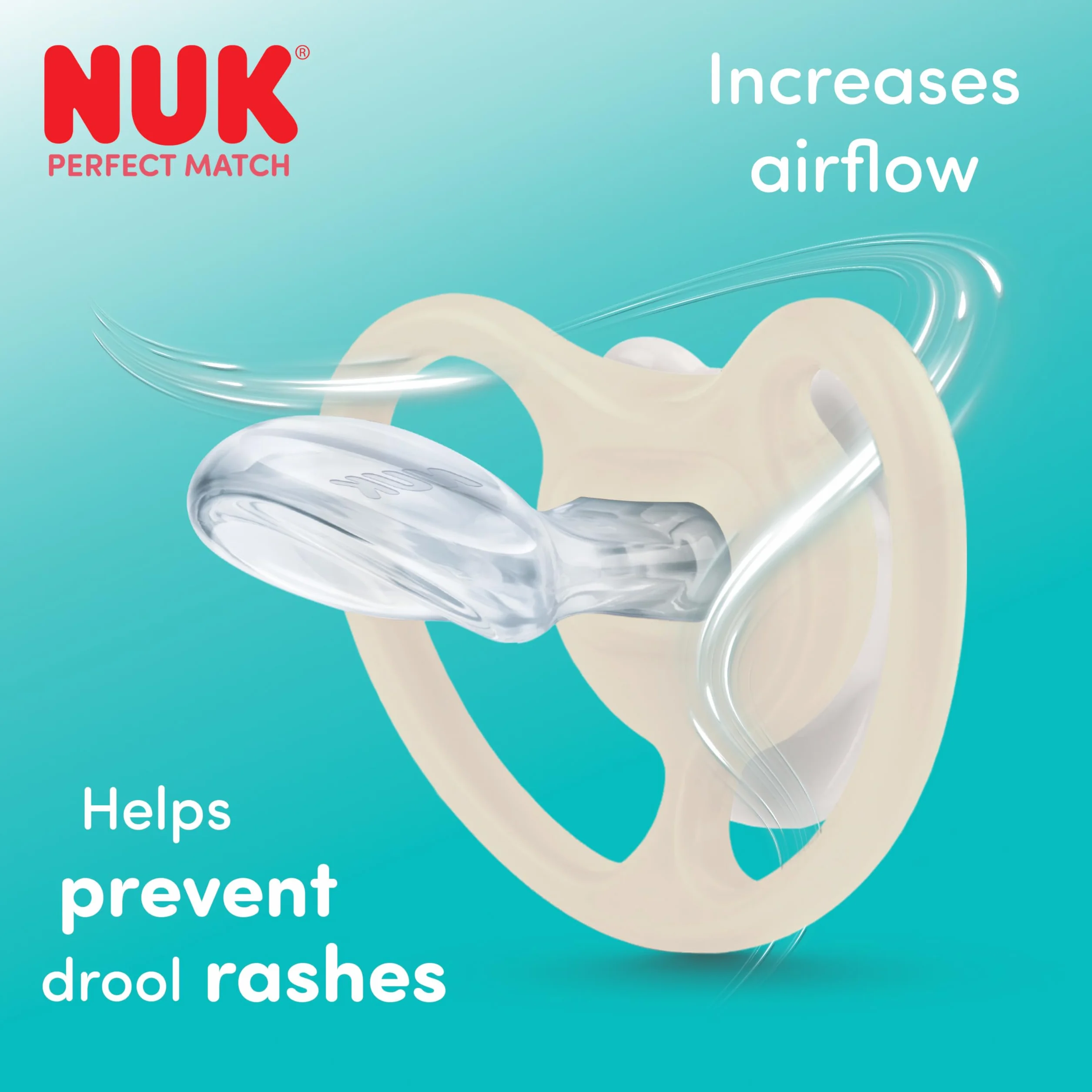 NUK Perfect Match Air Smoczki | 18-36 m | Ortodontyczne smoczki wspomagające przepływ powietrza i zapobiegające odparzeniom od śliny | 95% akceptacji przez dzieci** | Różne kolory | 4 szt