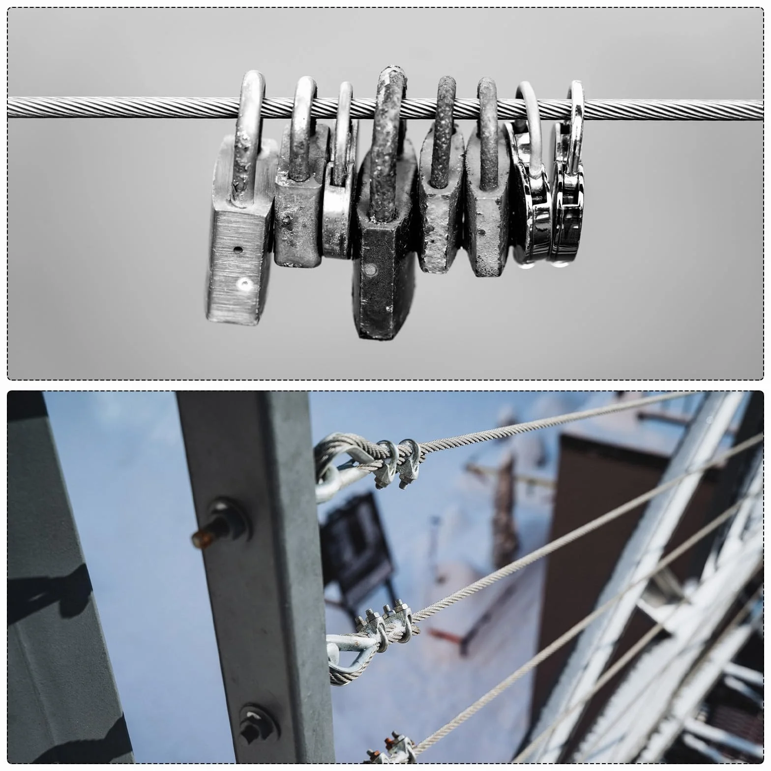 QUARKZMAN Lina druciana ze stali nierdzewnej, 5 m x 1 mm, linka stalowa powlekana PCW, 2 tuleje aluminiowe, drut zabezpieczający, wieszak na zdjęcia, zasłony, balustrady, meble ogrodowe, żagiel