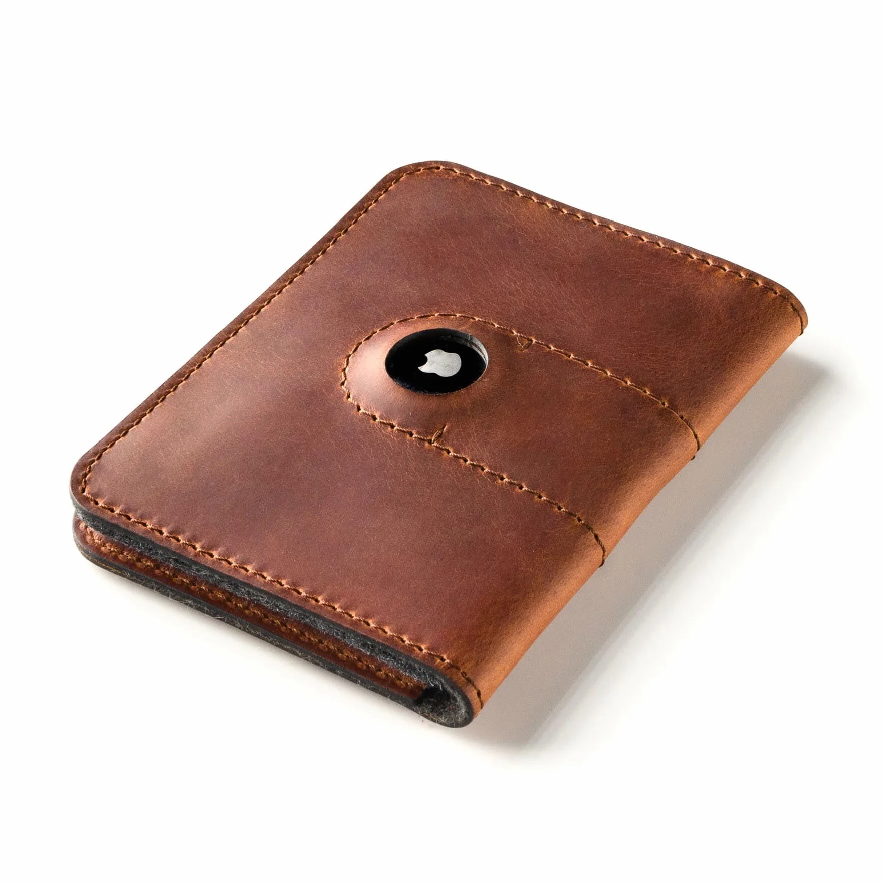 Portfel na paszport AirTag Crazy Horse Craft - włoska skóra garbowana roślinnie, filc wełniany, etui na karty podróżne, Klasyczny brąz, 10.5 cm