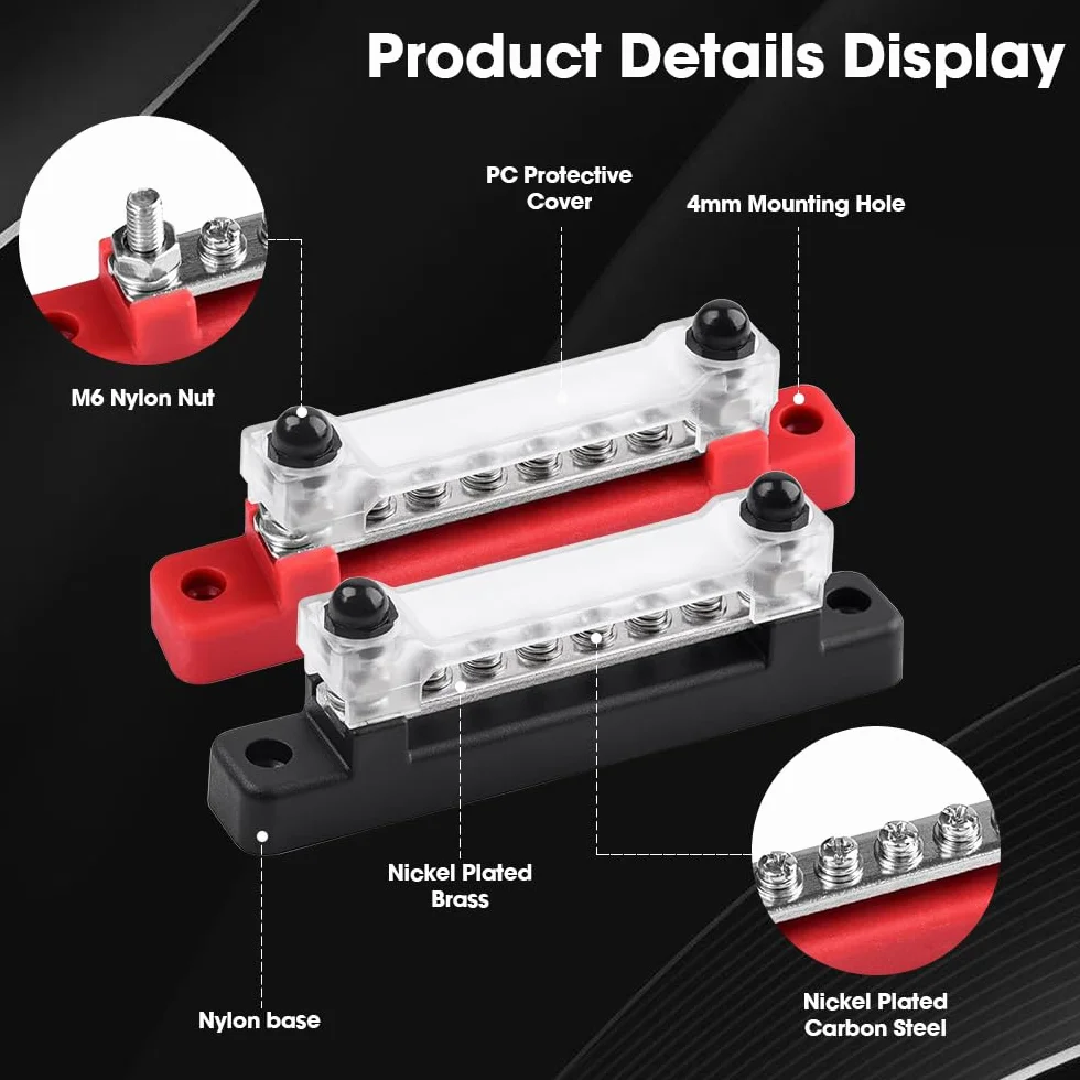 mizikuu 2 sztuki szyn kolekcjonerskich, 12 V-48 V DC 150 A, blok rozdzielaczy z 6 bolcami zaciskowymi M4 i 2 bolcami M6 z pokrywą, blok szyn zbiorczych, zacisk śrubowy do samochodów ciężarowych, łodzi