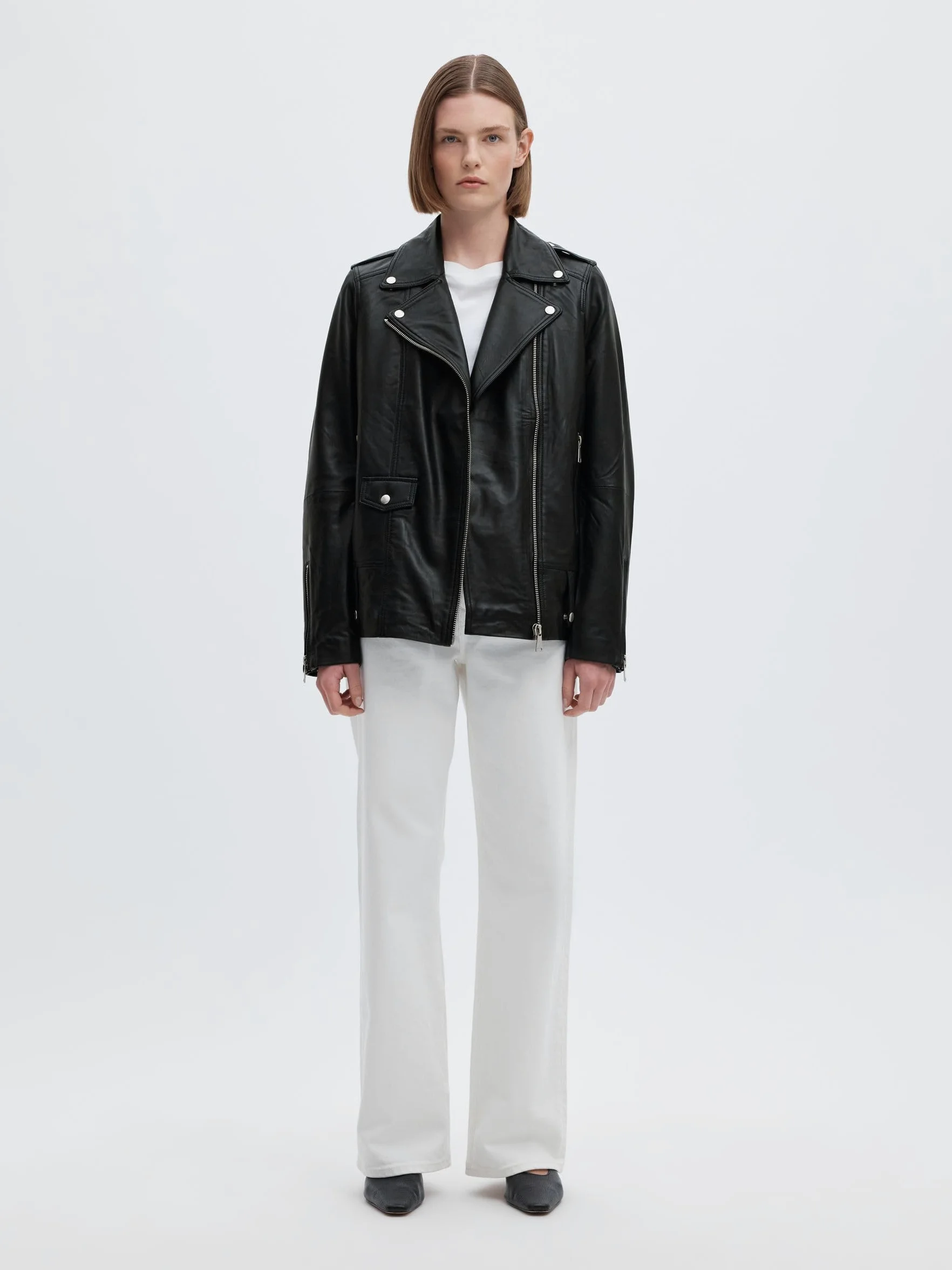 Selected damska kurtka skórzana Oversize, czarny, 40