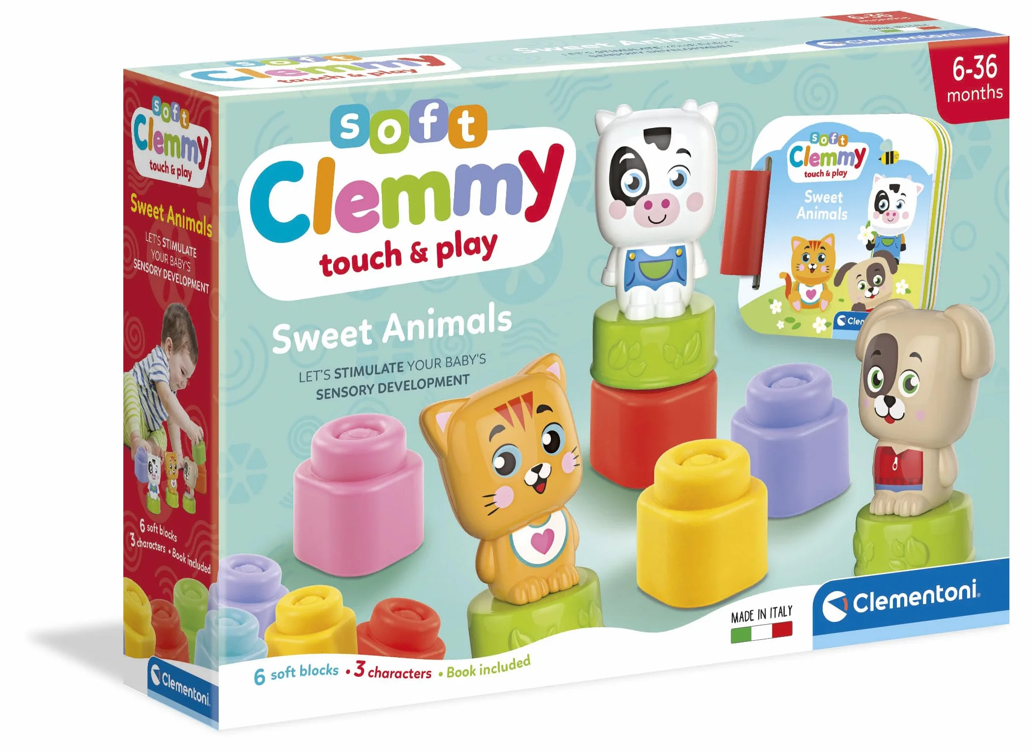 Clementoni - 17849 - Soft Clemmy - Sweet Animals Book Playset - Zabawka Konstrukcyjna Dla Dzieci Od 6 Miesięcy, Miękkie Klocki