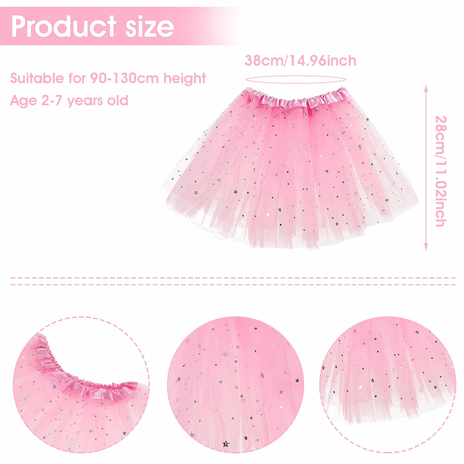 Sibba Sparkle Tutu spódnica do tańca, 3 warstwy tiulu, cekiny, gwiazdki, spódnica, do odgrywania ról, urodziny, dla księżniczki, na imprezę, dla dziewczynek w wieku 2-7 lat, sportowa odzież