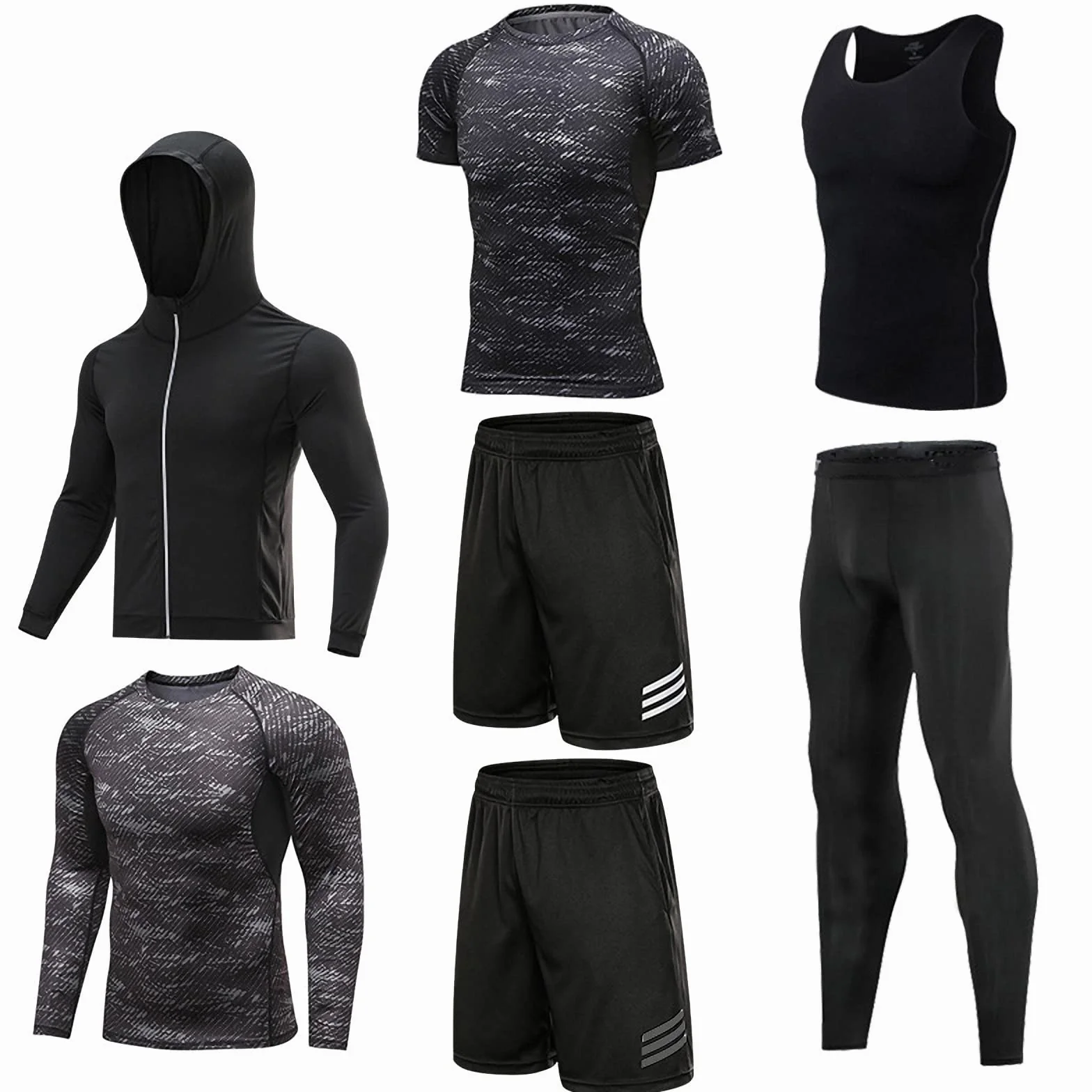 7-częściowy męski zestaw odzieży fitness, szybkoschnące legginsy na siłownię, outdoorowa warstwa bazowa odzież sportowa, Style4, 4XL