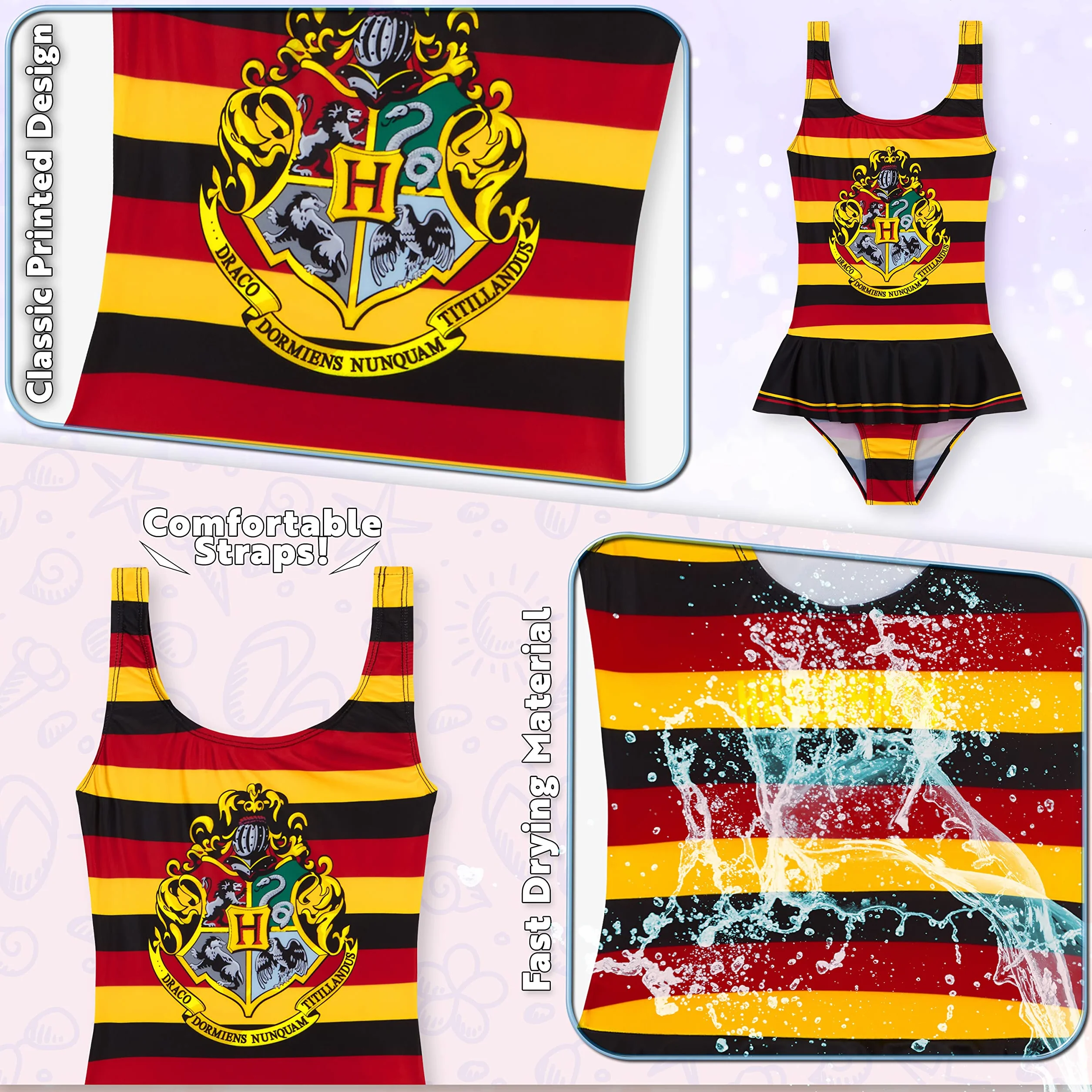 Harry Potter Dziewczęcy Kostium Kąpielowy Letnie Wakacje Niezbędne dla Dzieci Hogwart Nastolatki Stroje Kąpielowe dla Dzieci w Wieku 7-14 Lat Jednoczęściowy Kostium Kąpielowy na Plażę