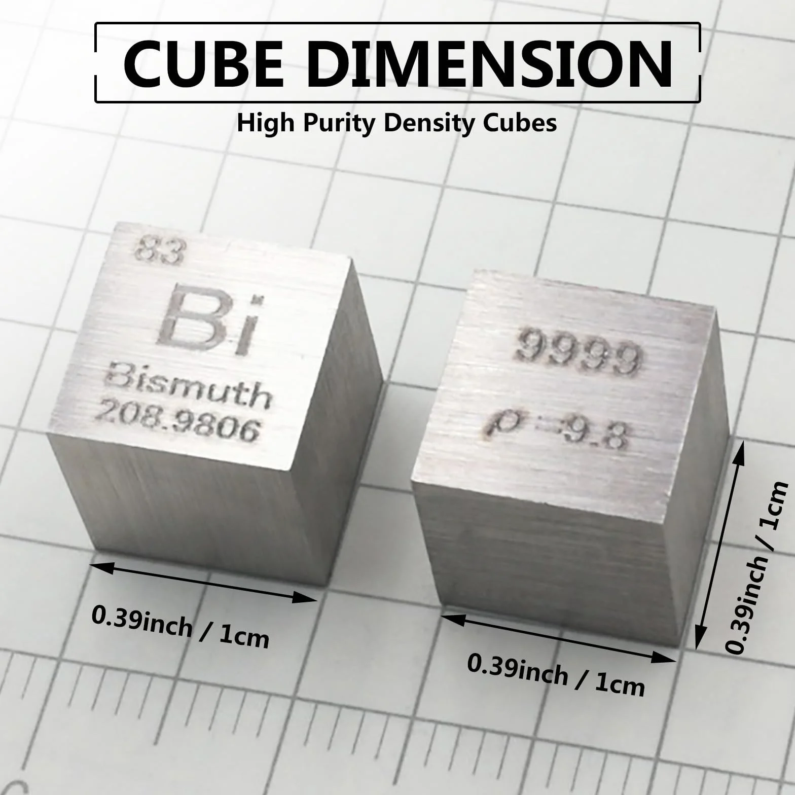 Metal Elements Cubes-Periodic Table-10mm Pure Metal Element Cubes - Laser Engraved High Density Cube Set for a Periodic Table of Elements Collection And Teachingstration(Bismuth)