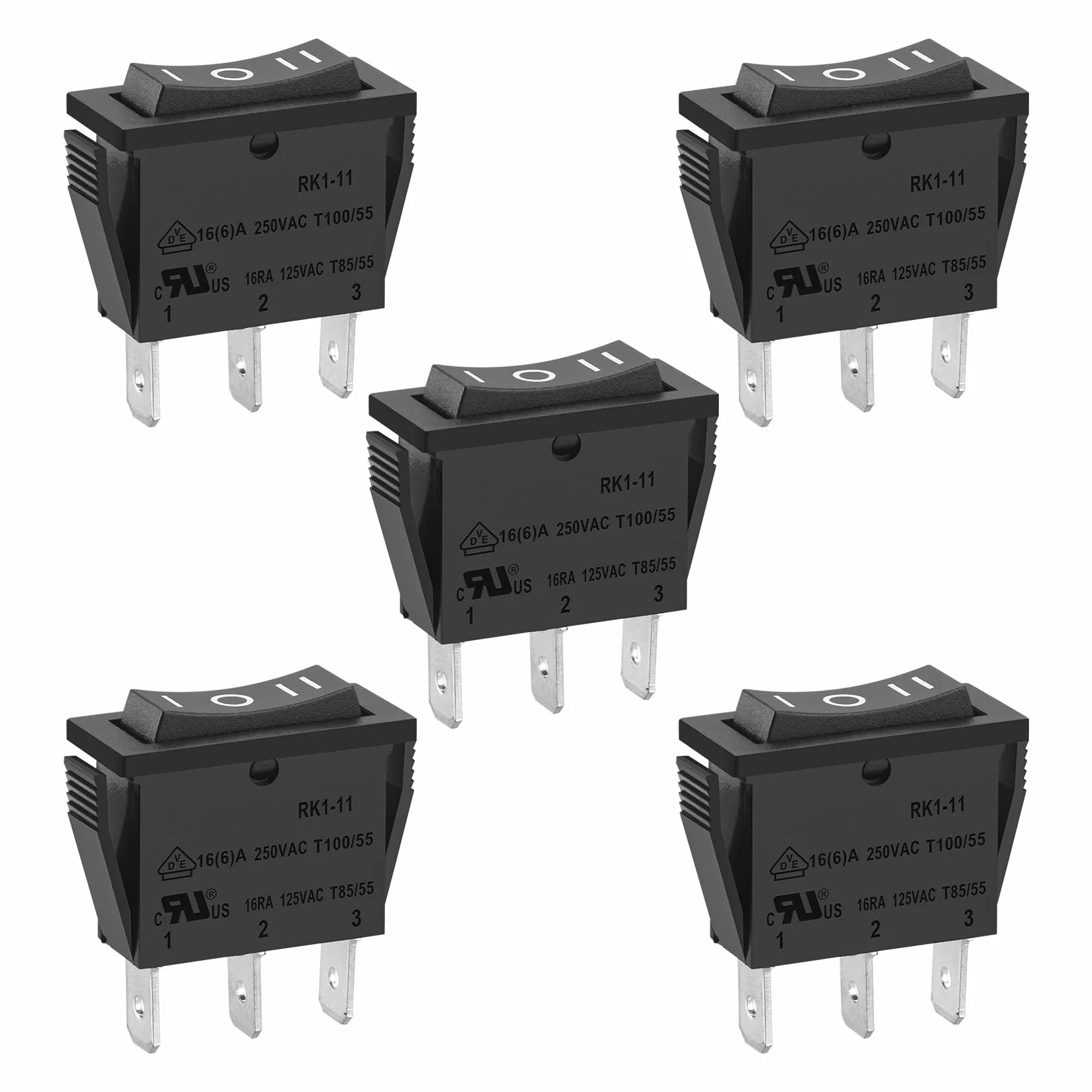 Heschen przełącznik kołyskowy ON-OFF-ON SPDT 3 zaciski 15 A 250 V AC czarny 5 szt.