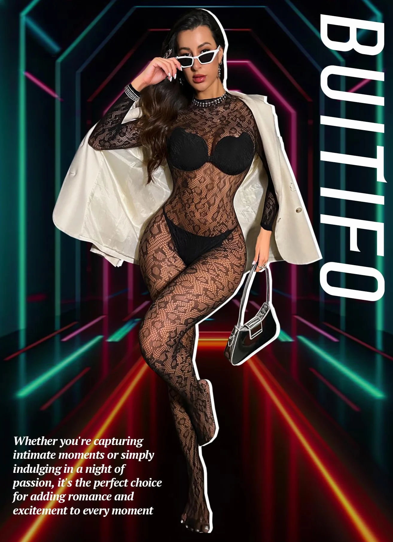 Buitifo Woman Sexy Lingerie Bodysuit Fishnet Body Stocking Leopard Jumpsuit Rave Outfits(Black2,M)