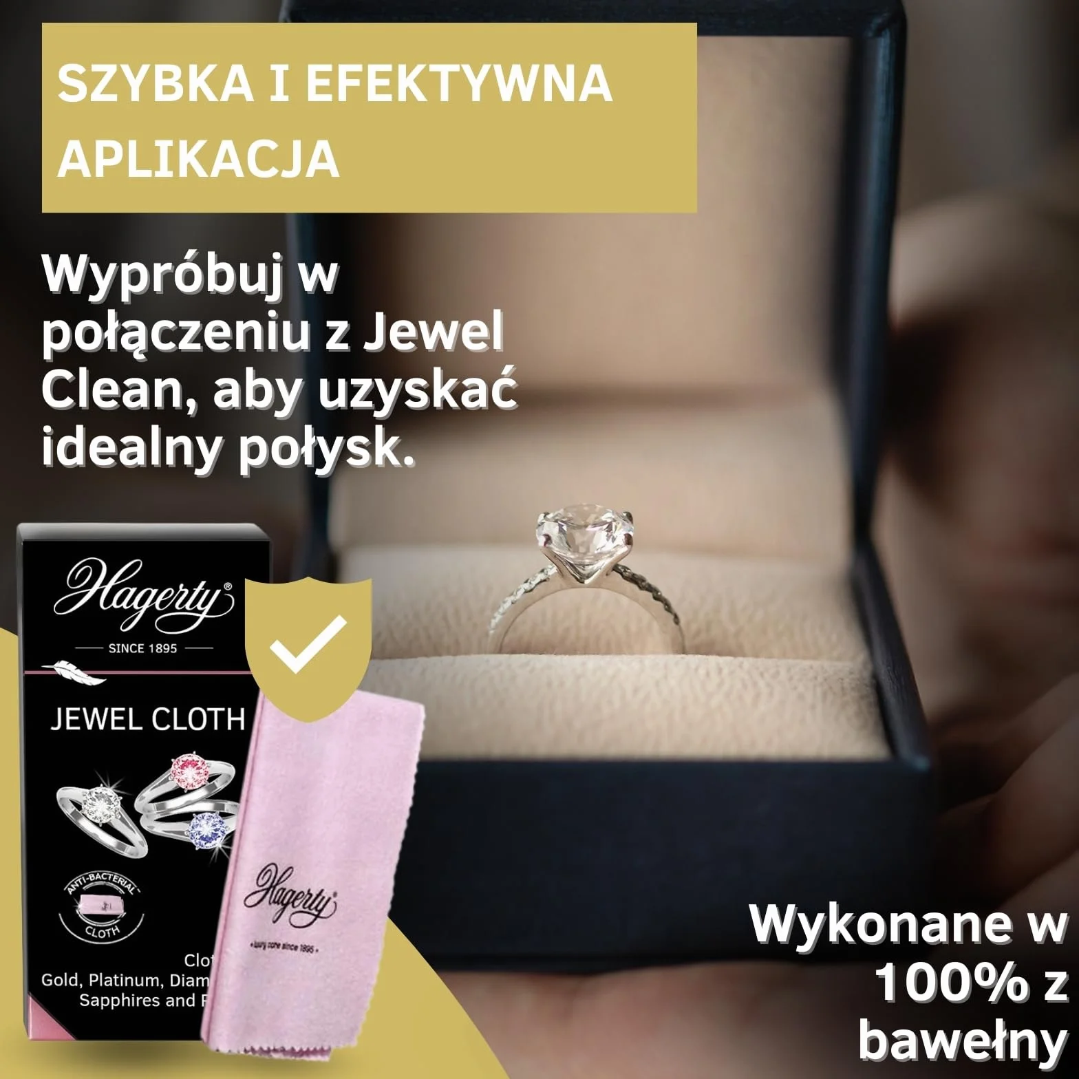 Hagerty Jewel Cloth Ściereczka do czyszczenia biżuterii kamieni szlachetnych złota platyny 36 x 30 cm I Impregnowana ściereczka biżuteryjna z bawełny I
