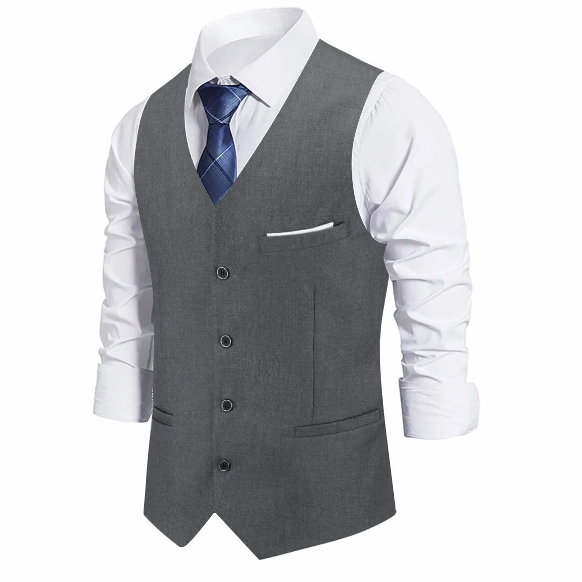 Allthemen Męska kamizelka slim fit, dekolt w serek, bez rękawów, na ślub biznesowy