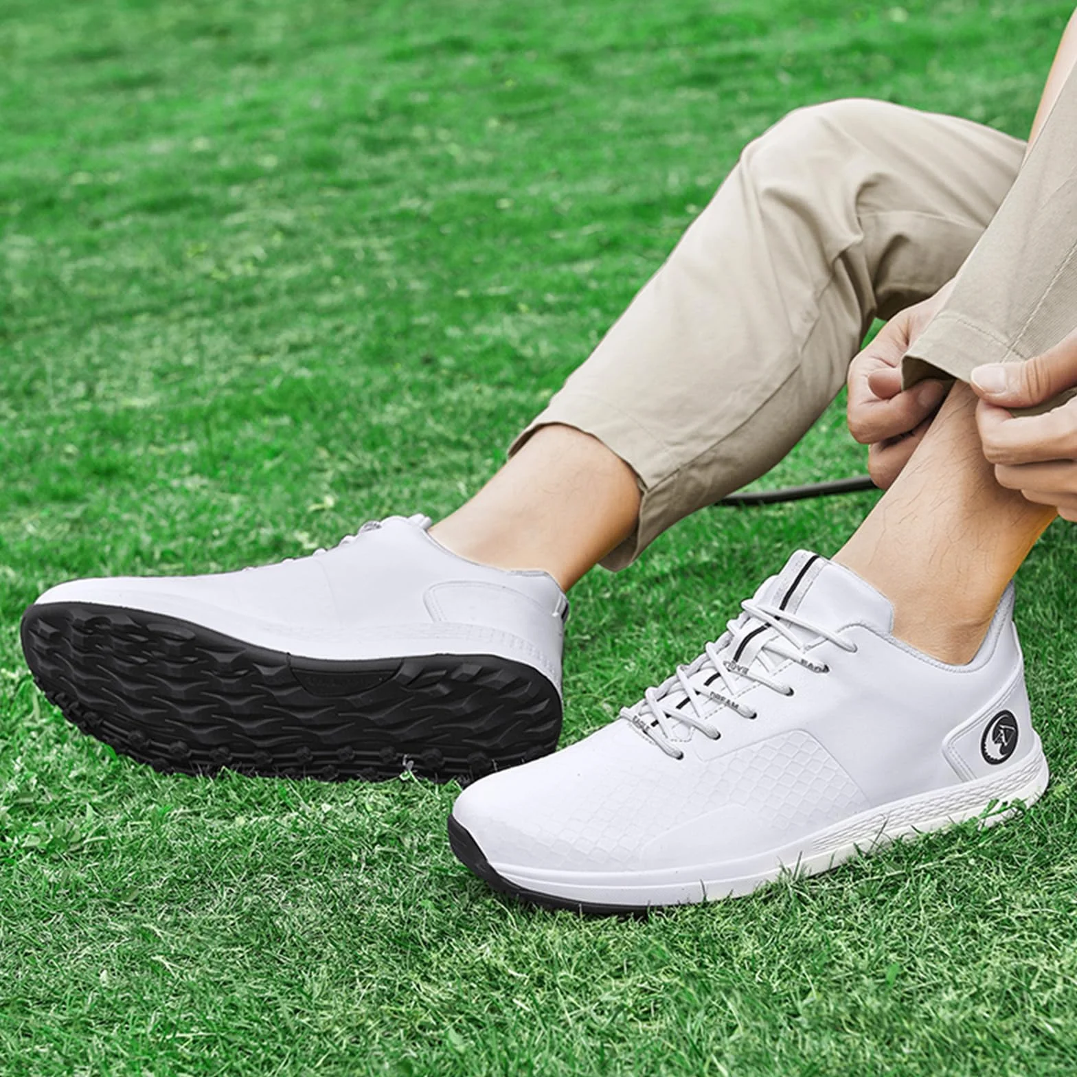 JiuQing Wodoodporne buty golfowe męskie skórzane antypoślizgowe bez kolców