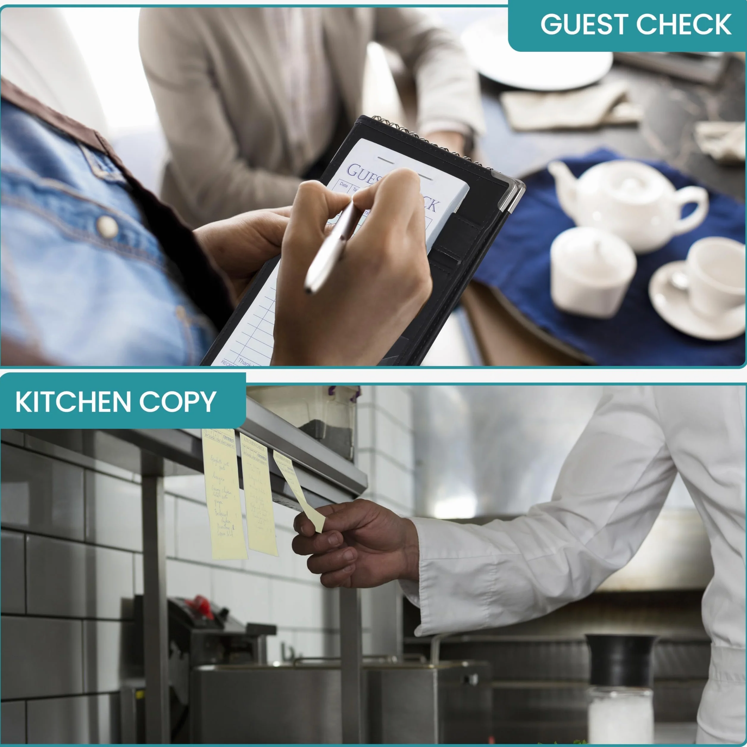BELLE VOUS Guest Checks Server Note Pads with Folder - 10 książek/500 arkuszy - Waiter/Waitress Paper Checks Notes for Restaurant Food Order Receipt