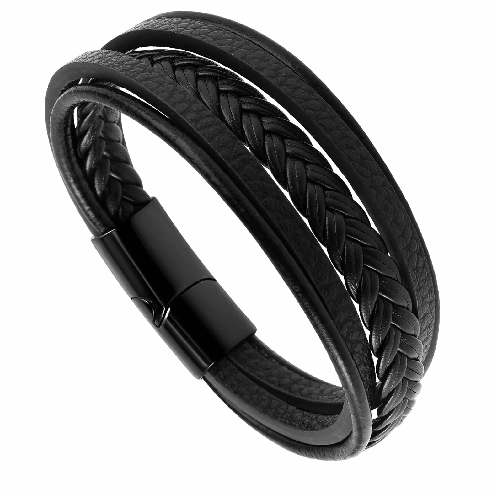 Yolev Męska skórzana bransoletka pleciona ze stali nierdzewnej, bransoletki męskie skórzane ze stalowym przyciskiem magnetycznym, bracciale pelle uomo