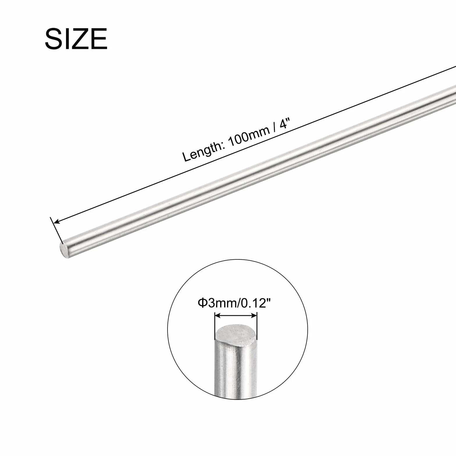 QUARKZMAN 6 szt. 304 okrągły pręt ze stali nierdzewnej, 3 mm x 100 mm, do różnych projektów DIY, model samochodu samolotu statku, 6 szt
