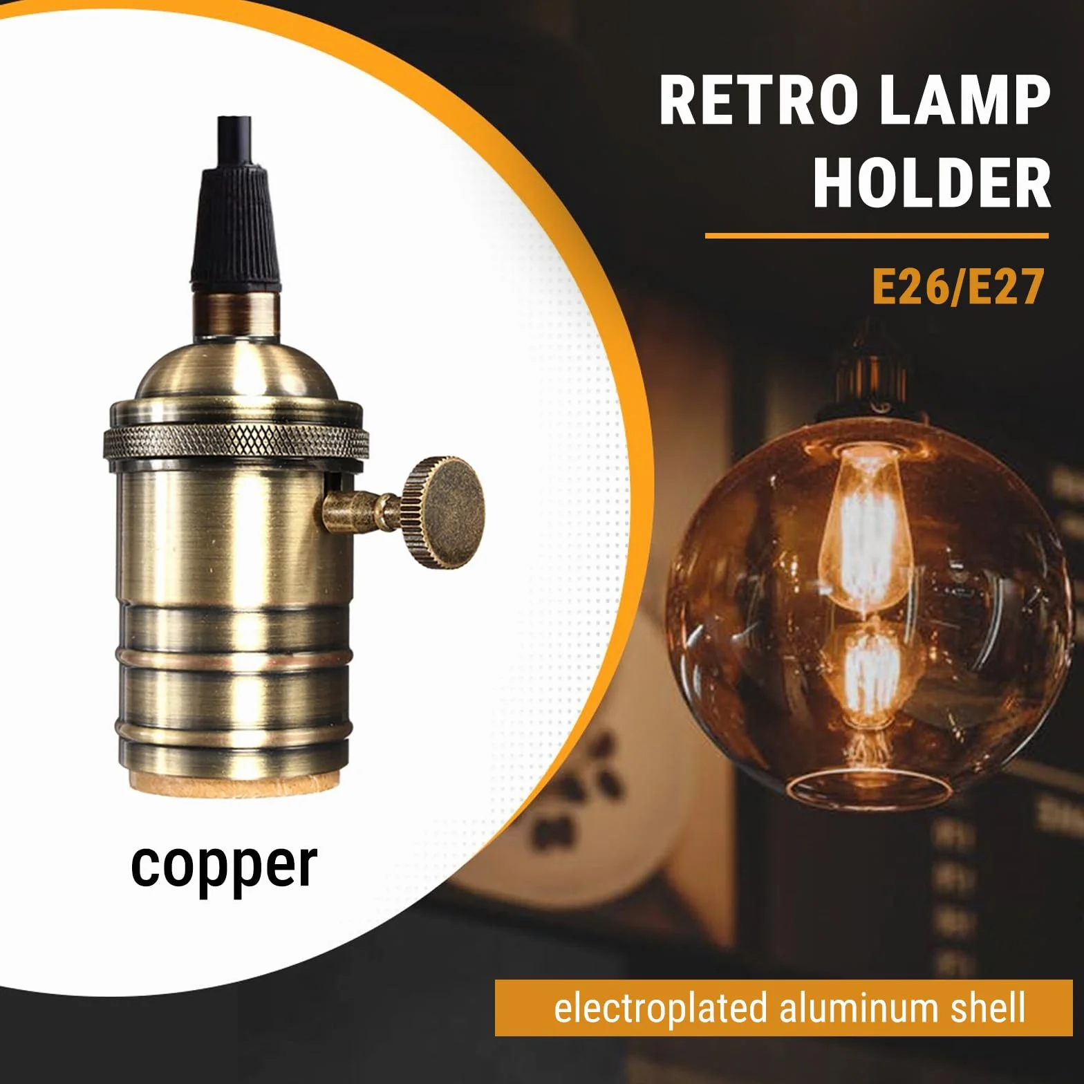 Vintage oprawa lampy retro E26/E27 antyczna lampa wisząca oprawa mosiężna przełącznik