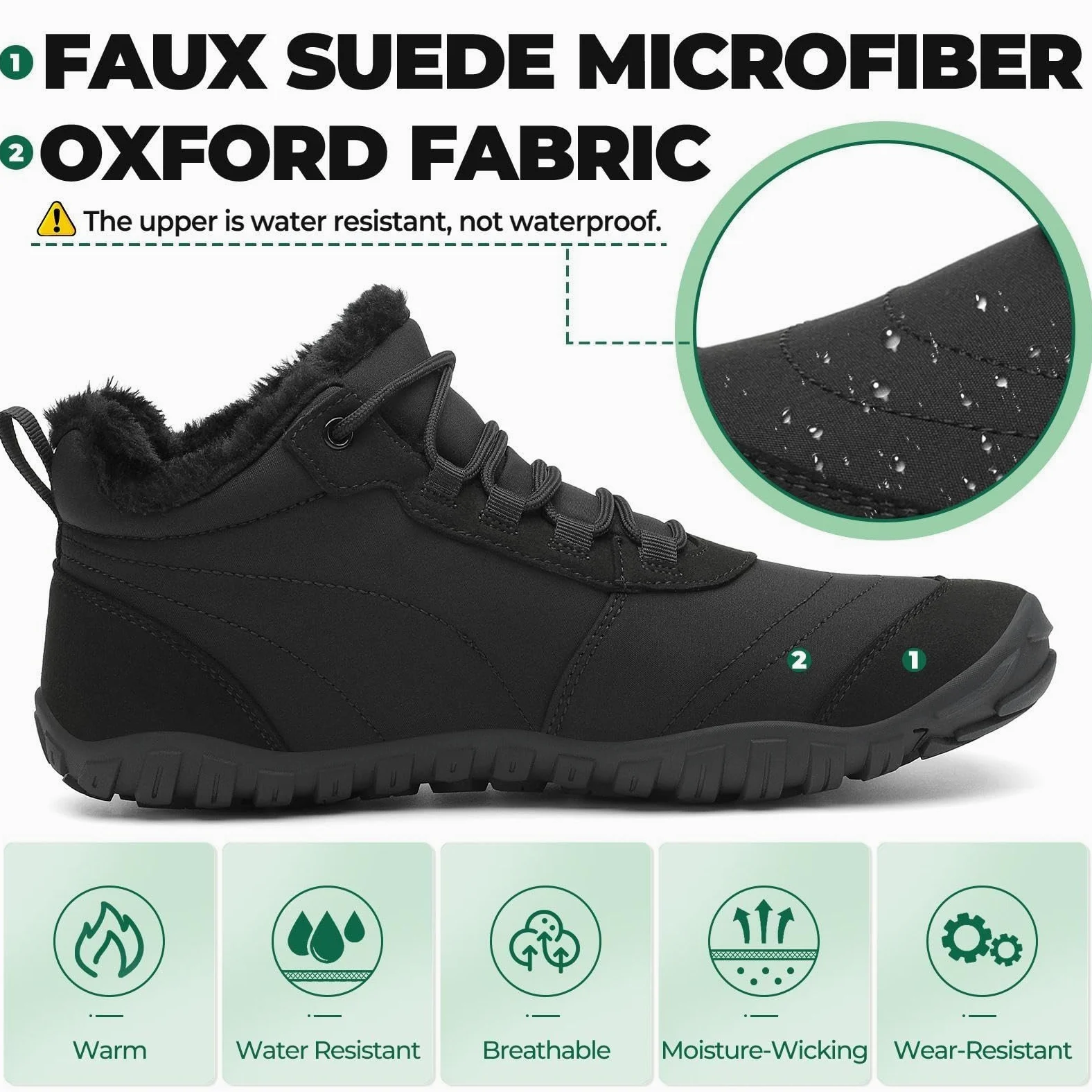 SAGUARO Zimowe buty do chodzenia boso, ciepła podszewka, buty zimowe dla kobiet EU 36-48