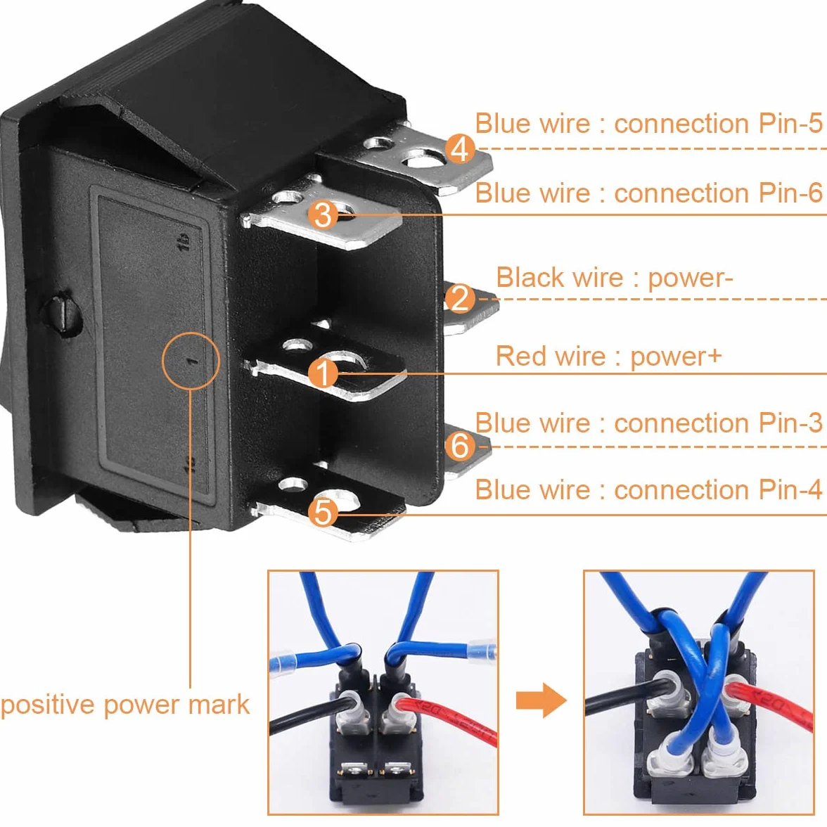 Przełącznik kołyskowy 6-pinowy 3 pozycje ON/OFF/ON Chwilowy przełącznik dźwigniowy Przełącznik odwrotnej polaryzacji DC 12V 10A AC110V-220V DPDT, 2 szt