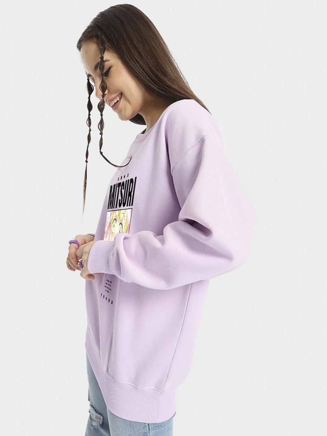 Bewakoof X Demon Slayer Mitsuri damska bawełniana bluza oversize | damska zimowa bluza
